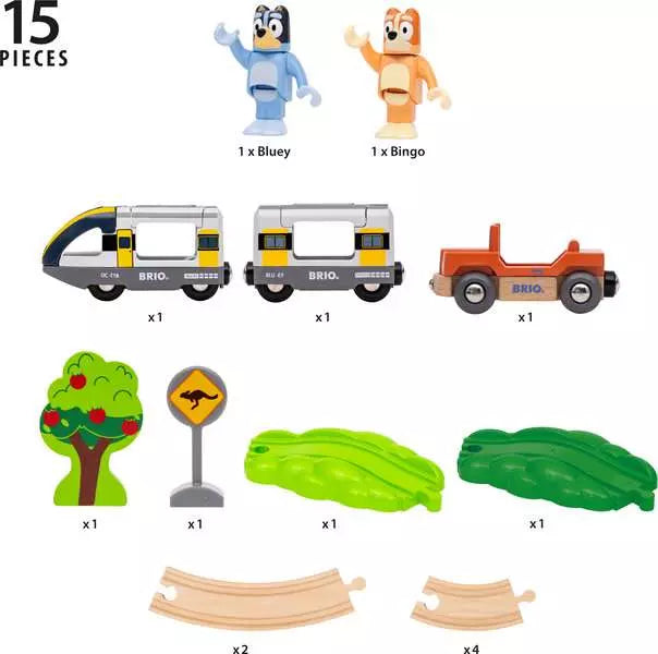 BRIO World Bluey Train Set – Wooden Railway Set with Bluey & Bingo Figures (Ages 3+)