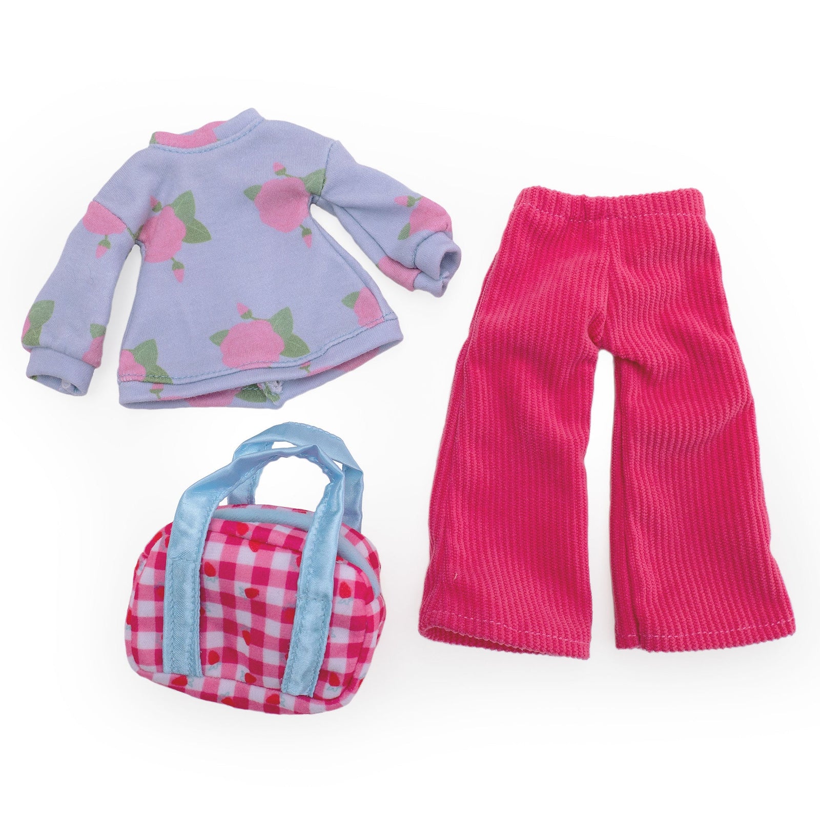 Manhattan Toy Groovy Girls Retro Road Trip Doll Outfit – 3-Piece Rose-Print Shirt, Corduroy Pants & Weekend Bag for 13" Groovy Girls Dolls (Ages 3+)