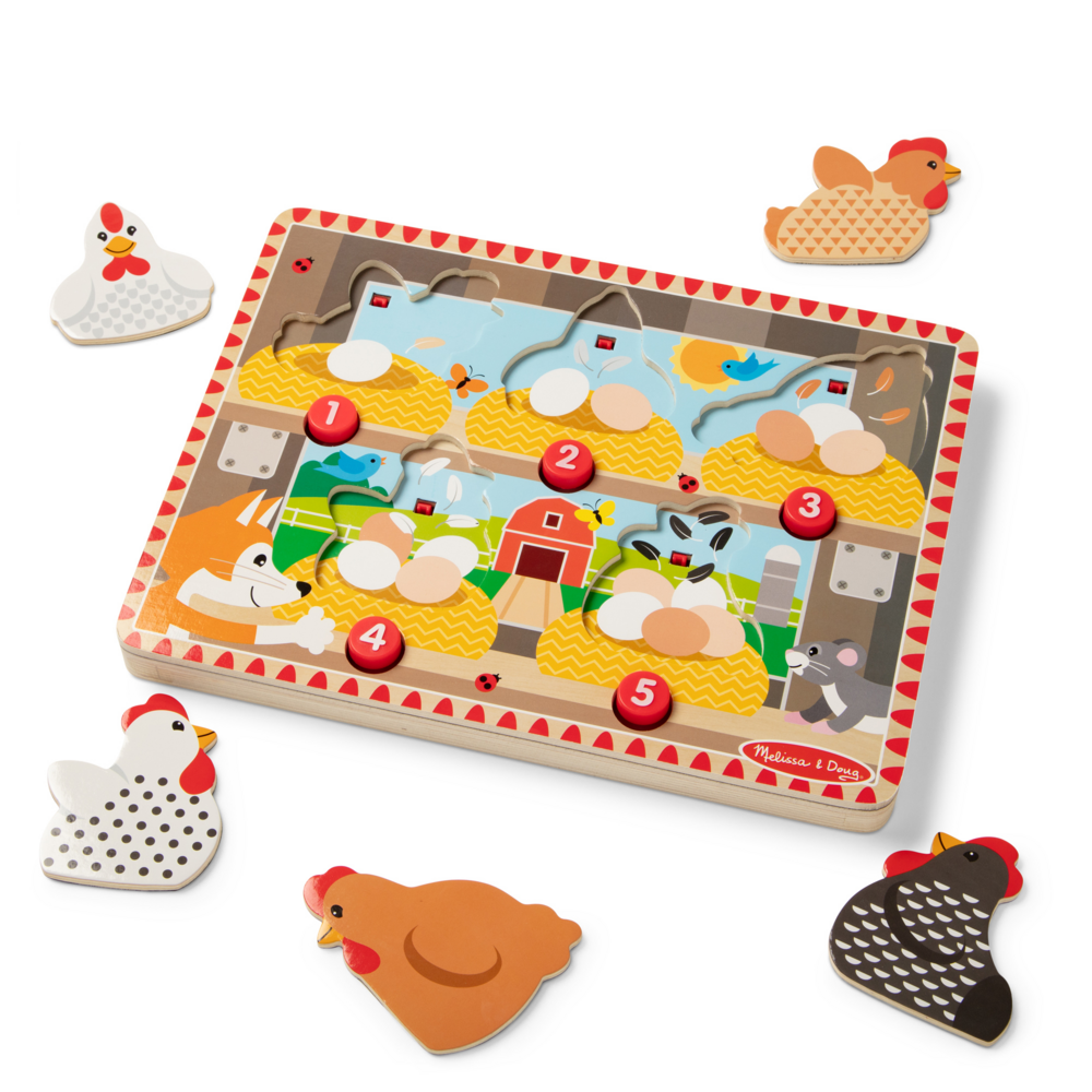 Melissa & Doug Press n Pop Chunky Puzzle – 6-Piece Sensory Shape Puzzle with Pop-and-Press Action (Ages 12m+)