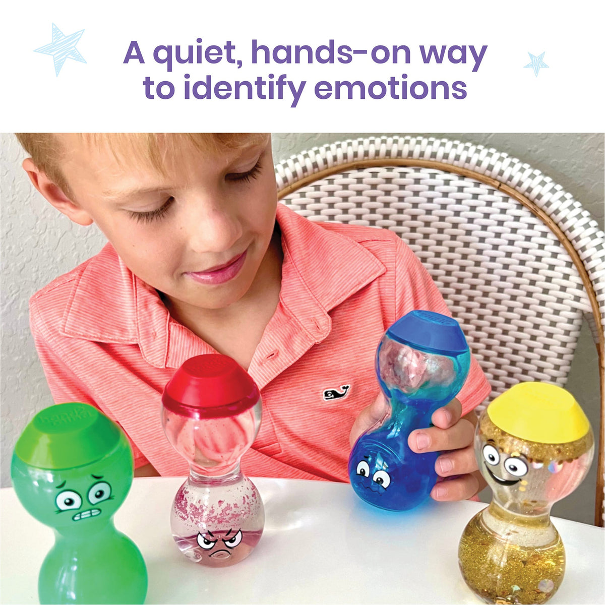 hand2mind Express Your Feelings Sensory Bottles – Happy, Angry, Scared & Sad 4-Bottle Core SEL Set (Ages 3+)