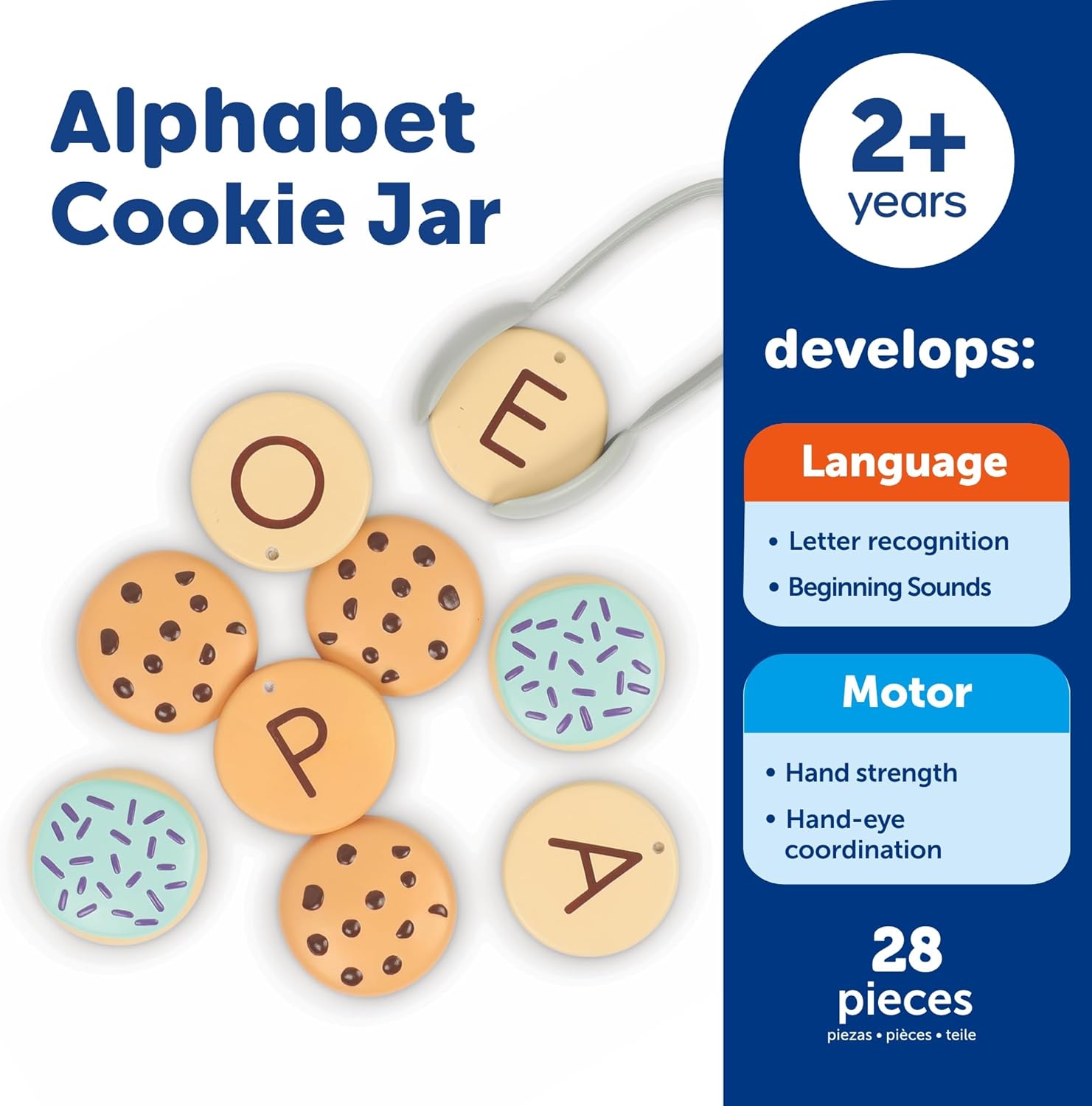 Learning Resources Alphabet Cookie Jar – Letter Recognition & Fine Motor Tongs Play Set (Ages 2+)