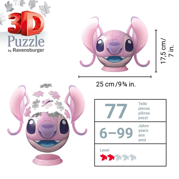 Ravensburger 3D Stitch Angel Ball Puzzle with Ears – Disney Lilo & Stitch Display Puzzle (Ages 8+)