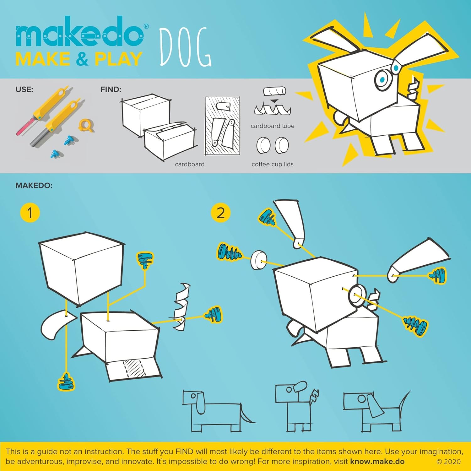 MakeDo Explore 50-Piece Cardboard Construction Tool Kit – STEM Maker Kit for 1-2 Kids (Ages 5+)