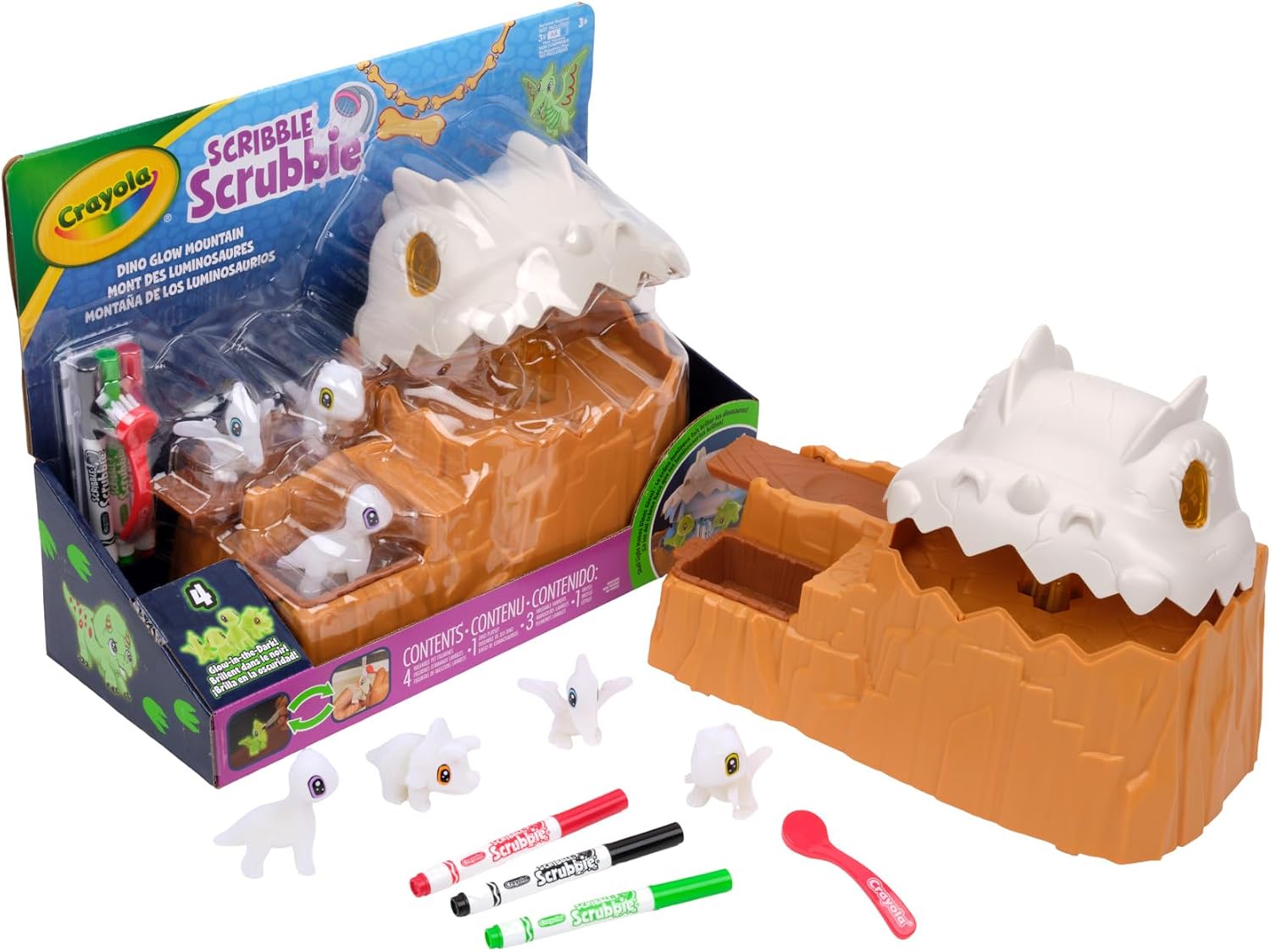 Crayola Scribble Scrubbie Glow Dino Mountain – Light-Up Cave Playset with Baby Dino Pets & Catapult (Ages 3+)