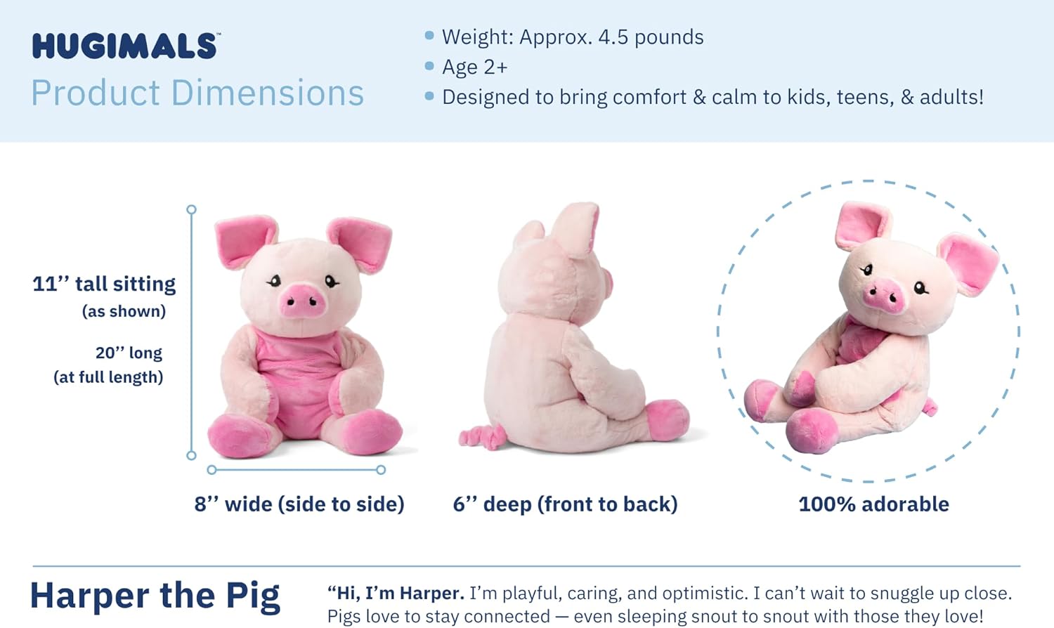 Hugimals Harper the Pig – 4.5 lb Weighted Stuffed Animal for Calm & Comfort (Ages 2+)