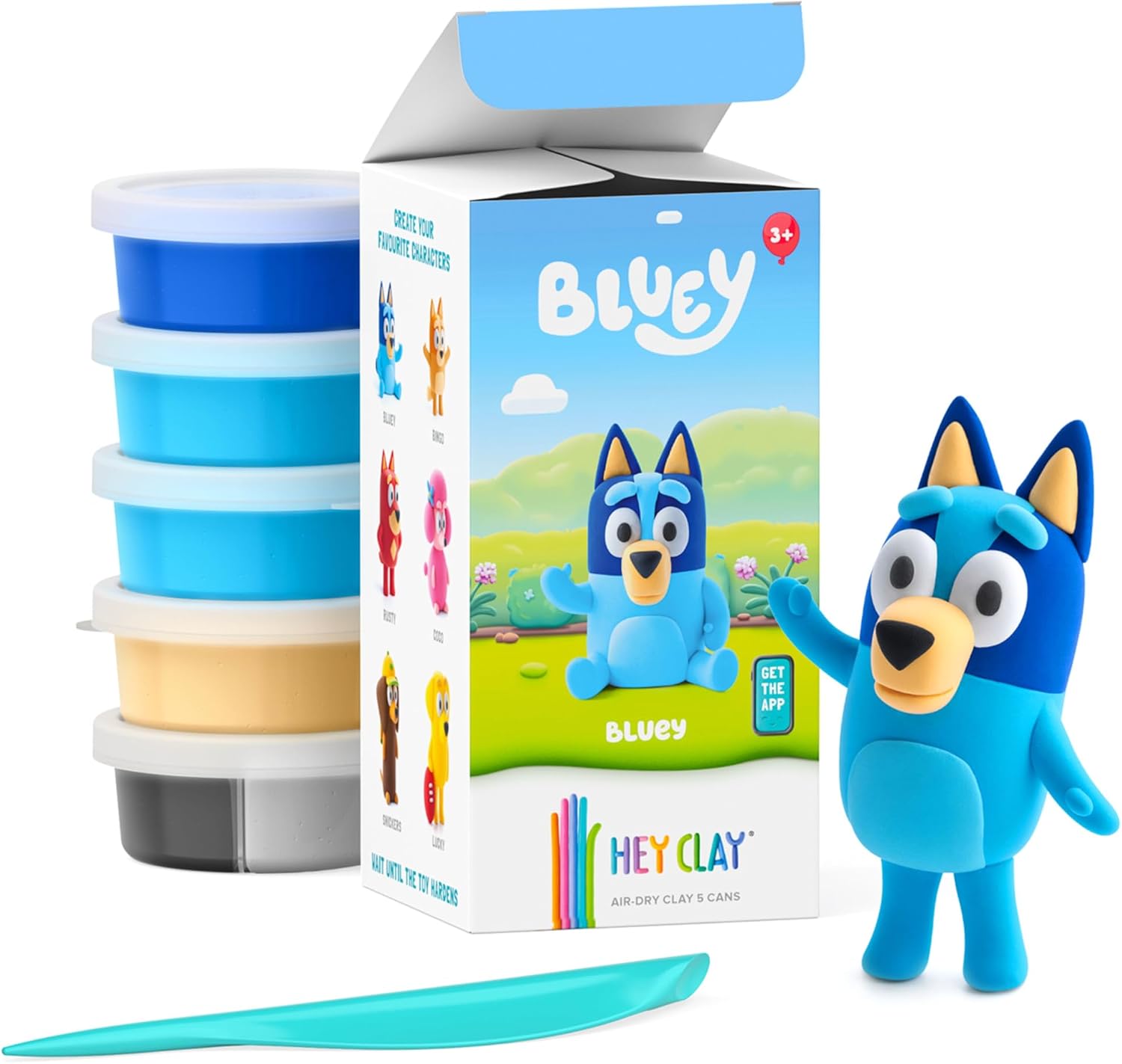 Hey Clay Bingo 5-Can Air-Dry Clay Kit – Sculpt Bingo from Bluey with App-Guided Instructions (Ages 3+)