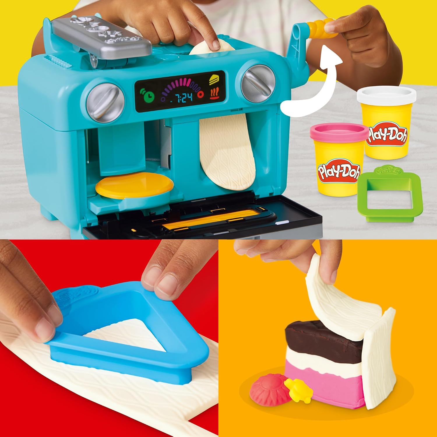 Play-Doh Super Slice Cake Playset – Toy Oven with Bell Sound, Frosting Roller & Cake Slice Moulds (Ages 3+)