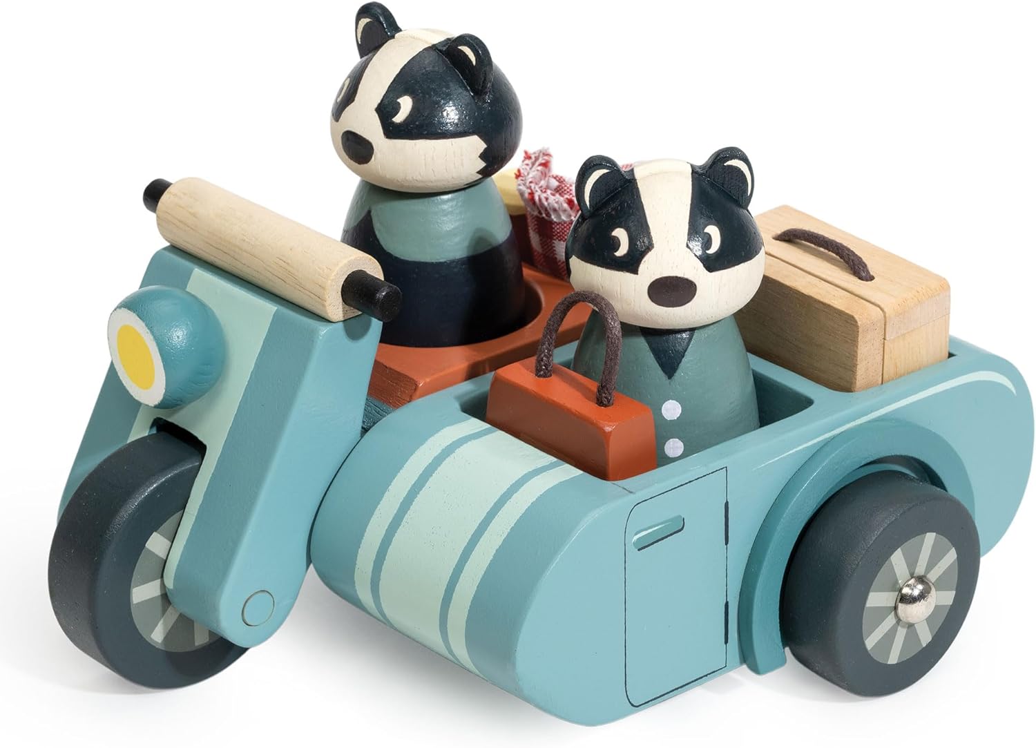 Tender Leaf Toys Badger Picnic Motorbike – Wooden Character Push-Along Toy