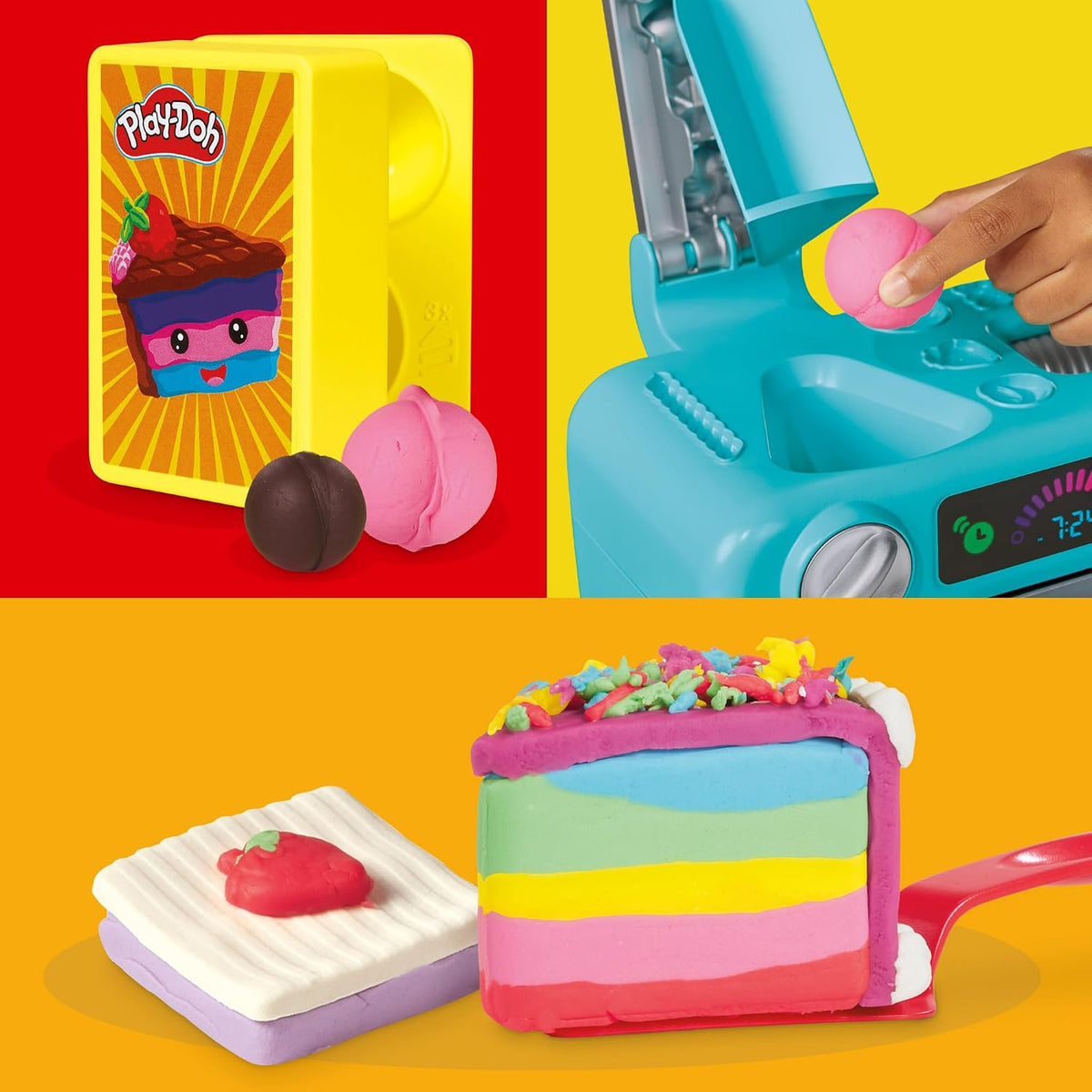 Play-Doh Super Slice Cake Playset – Toy Oven with Bell Sound, Frosting Roller & Cake Slice Moulds (Ages 3+)