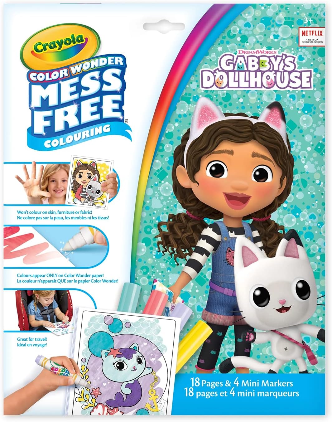 Crayola Color Wonder Gabby's Dollhouse 18-Page Kit with 4 Markers – Mess-Free Licensed Art Set (Ages 3+)