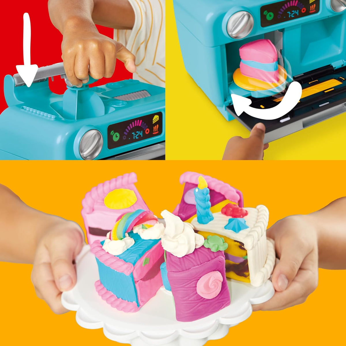 Play-Doh Super Slice Cake Playset – Toy Oven with Bell Sound, Frosting Roller & Cake Slice Moulds (Ages 3+)