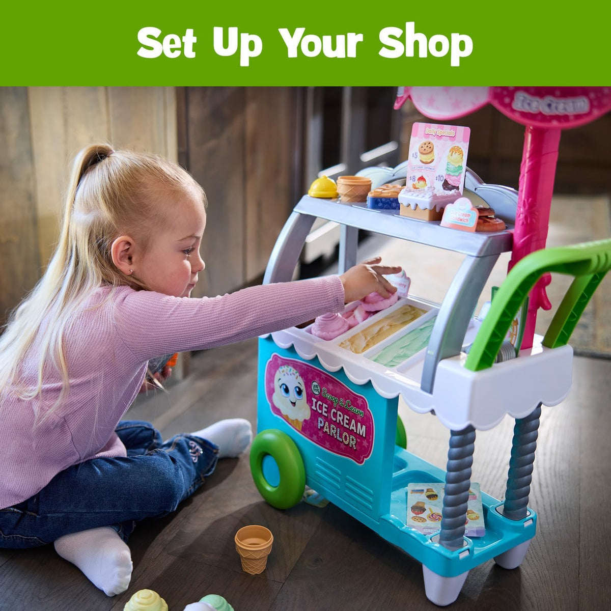 LeapFrog Scoop & Learn Ice Cream Parlor – 50+ Piece Interactive Ice Cream Cart with Magic Scooper, Play Money & Learning Games (Ages 3–6)