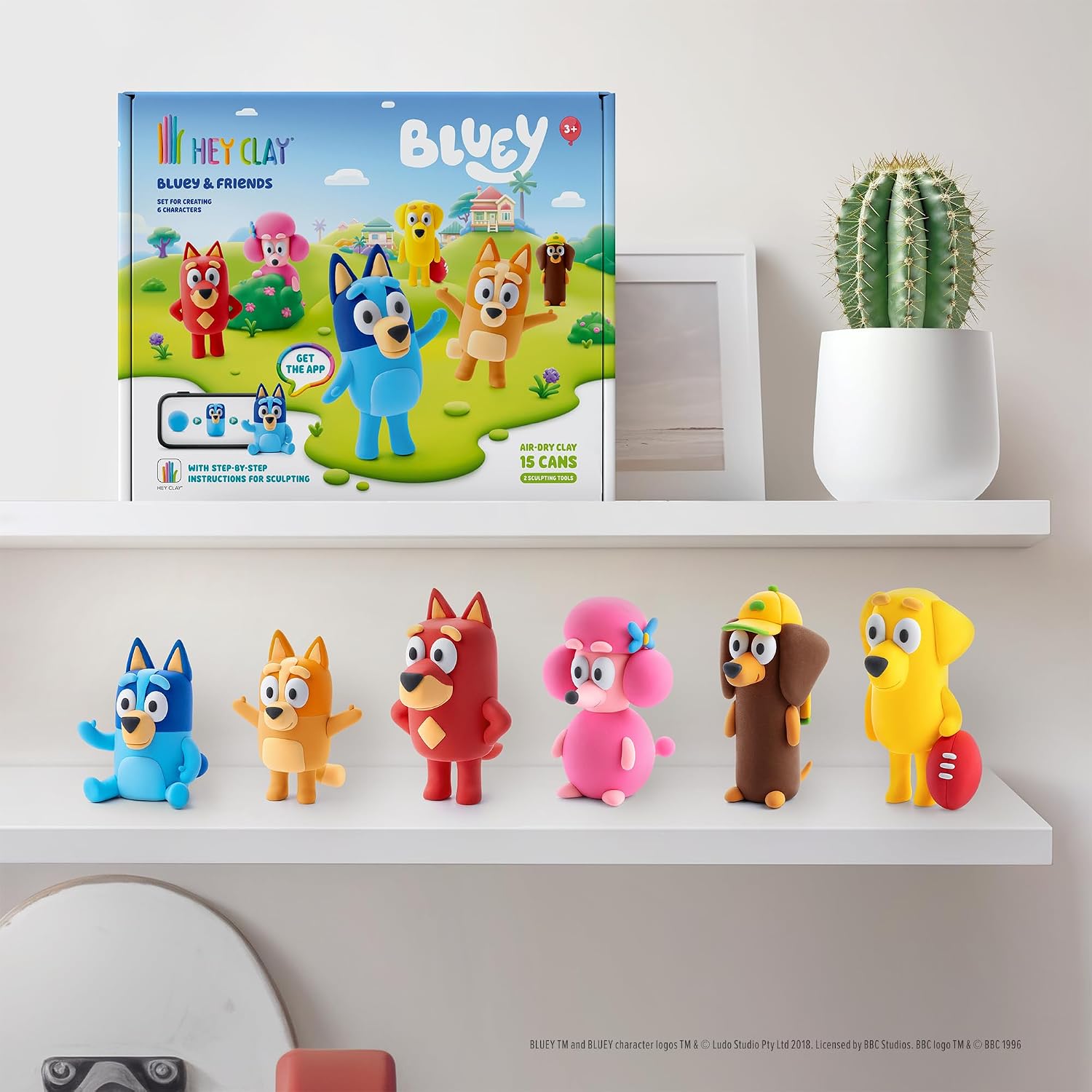 Hey Clay Bluey & Friends 15-Can Air-Dry Clay Kit – Sculpt Bluey, Bingo, Coco & More with App-Guided Instructions (Ages 3+)