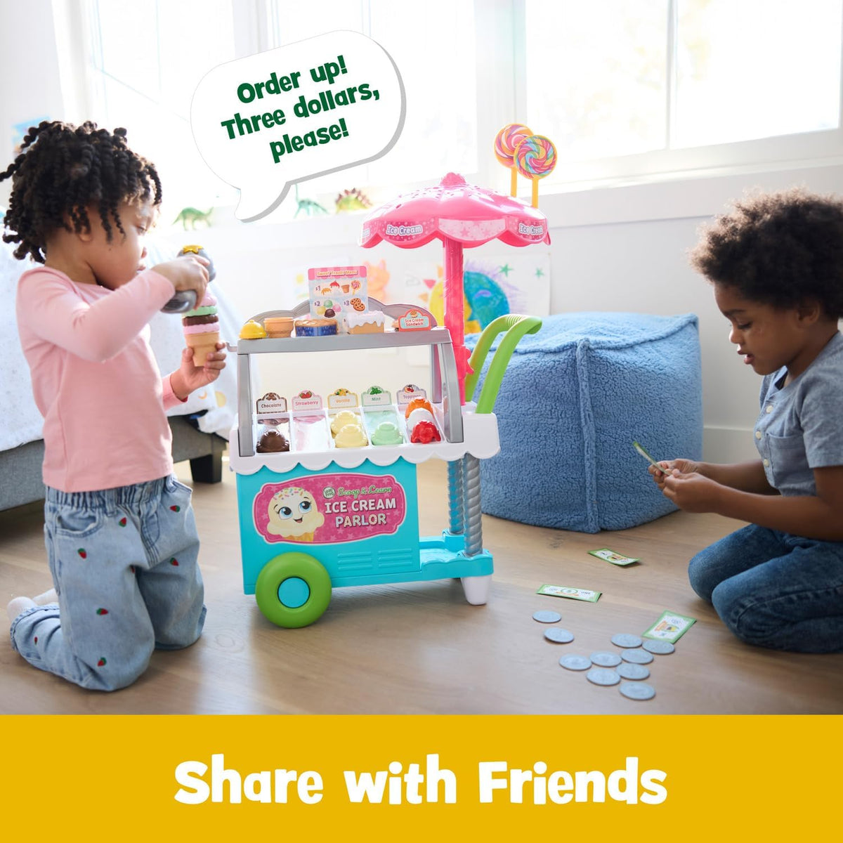 LeapFrog Scoop & Learn Ice Cream Parlor – 50+ Piece Interactive Ice Cream Cart with Magic Scooper, Play Money & Learning Games (Ages 3–6)