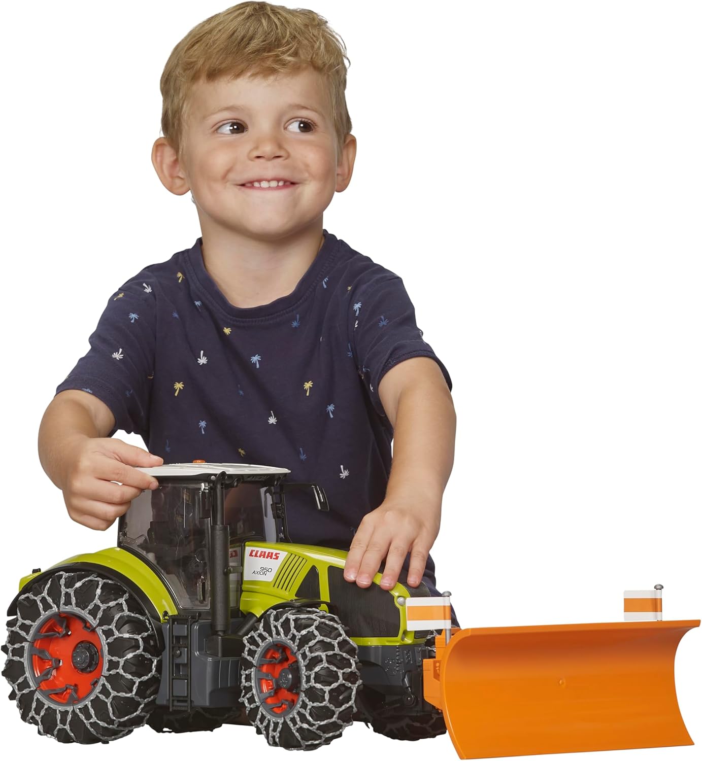 Bruder Class Axion 950 with Snow Chains and Plow Blade (03018)