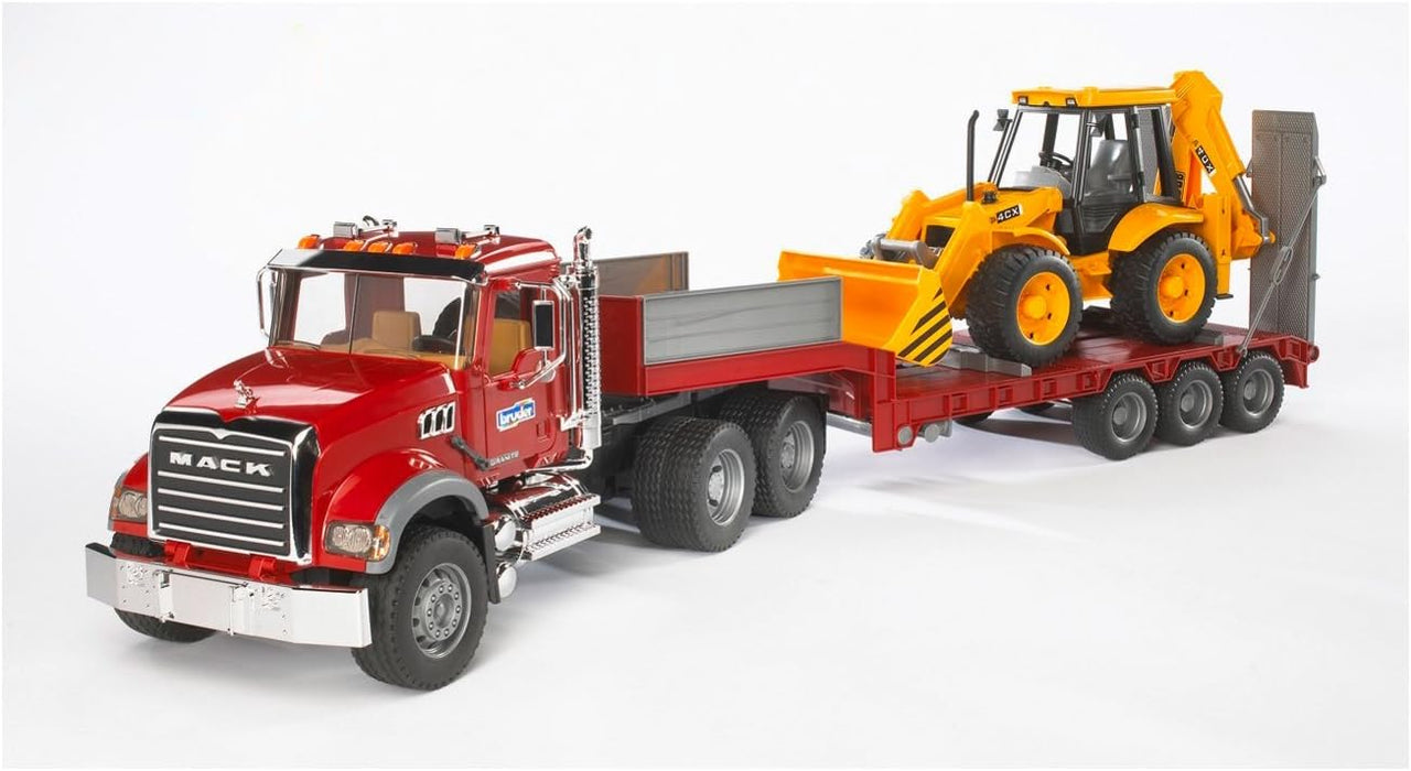 Bruder MACK Granite Flatbed Truck with JCB Loader backhoe (02813)