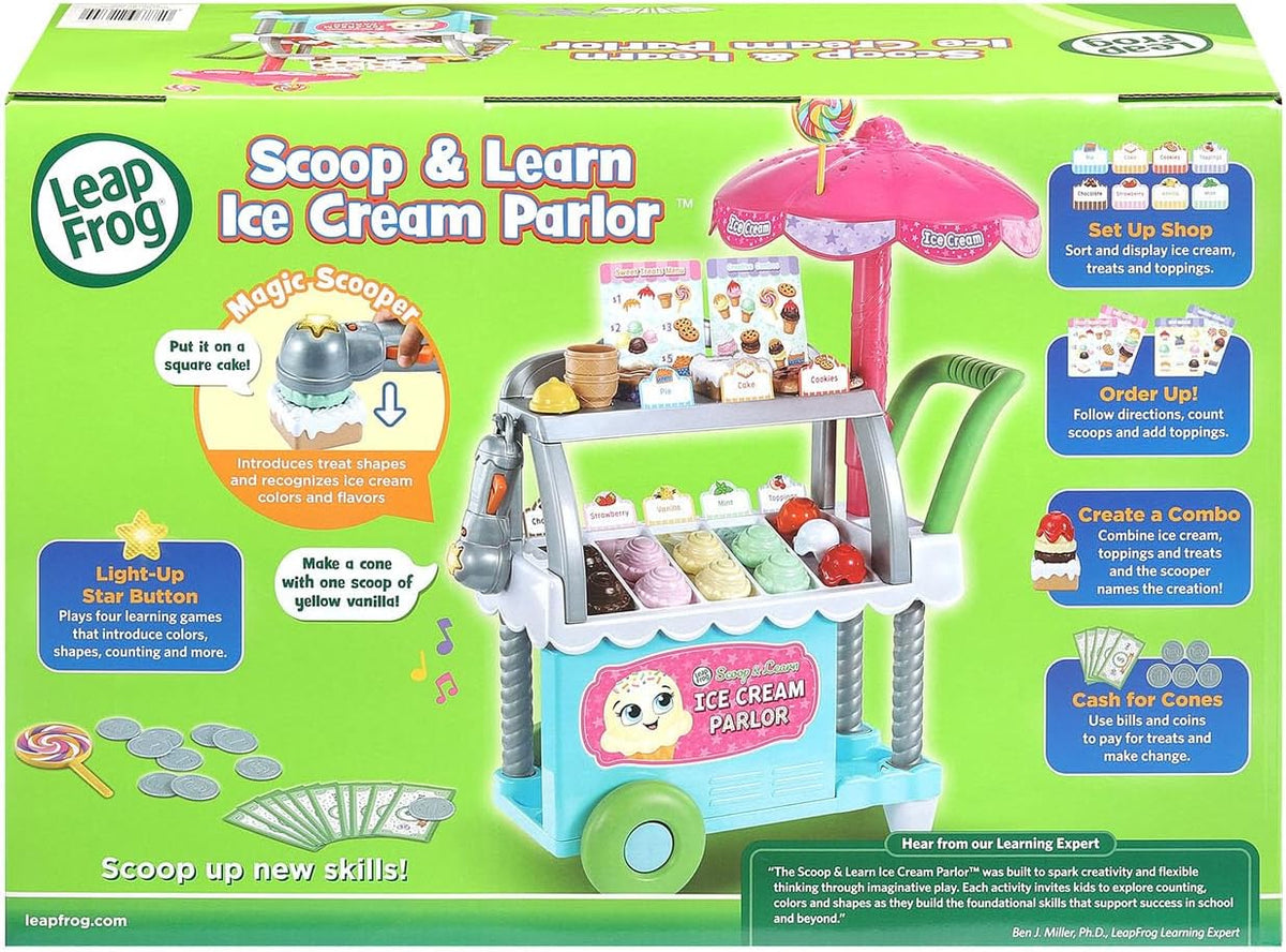 LeapFrog Scoop & Learn Ice Cream Parlor – 50+ Piece Interactive Ice Cream Cart with Magic Scooper, Play Money & Learning Games (Ages 3–6)