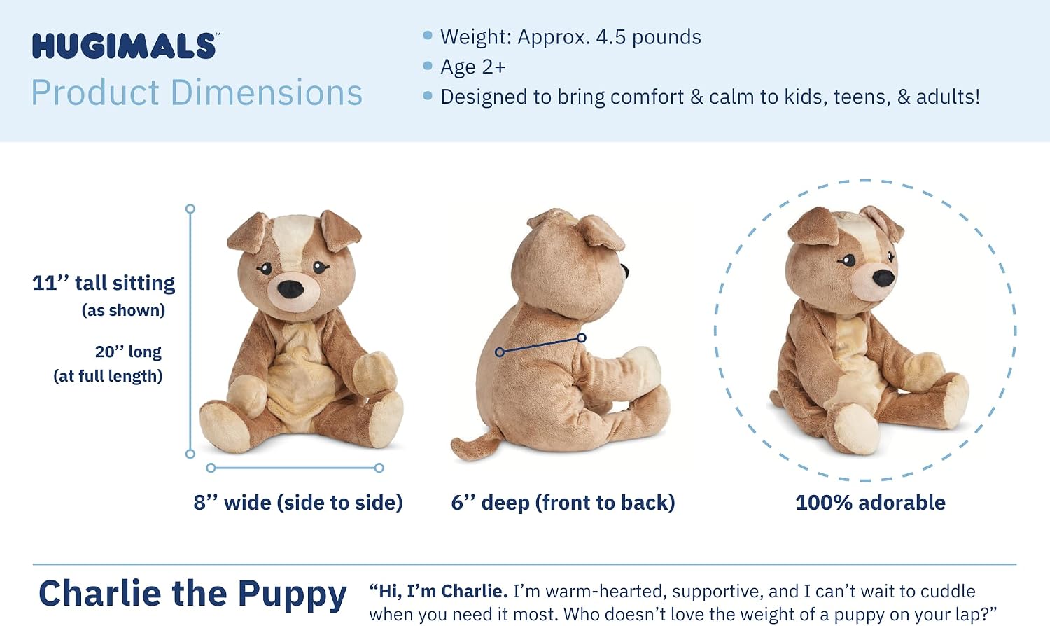 Hugimals Charlie the Puppy – 4.5 lb Weighted Stuffed Animal for Calm & Comfort (Ages 2+)