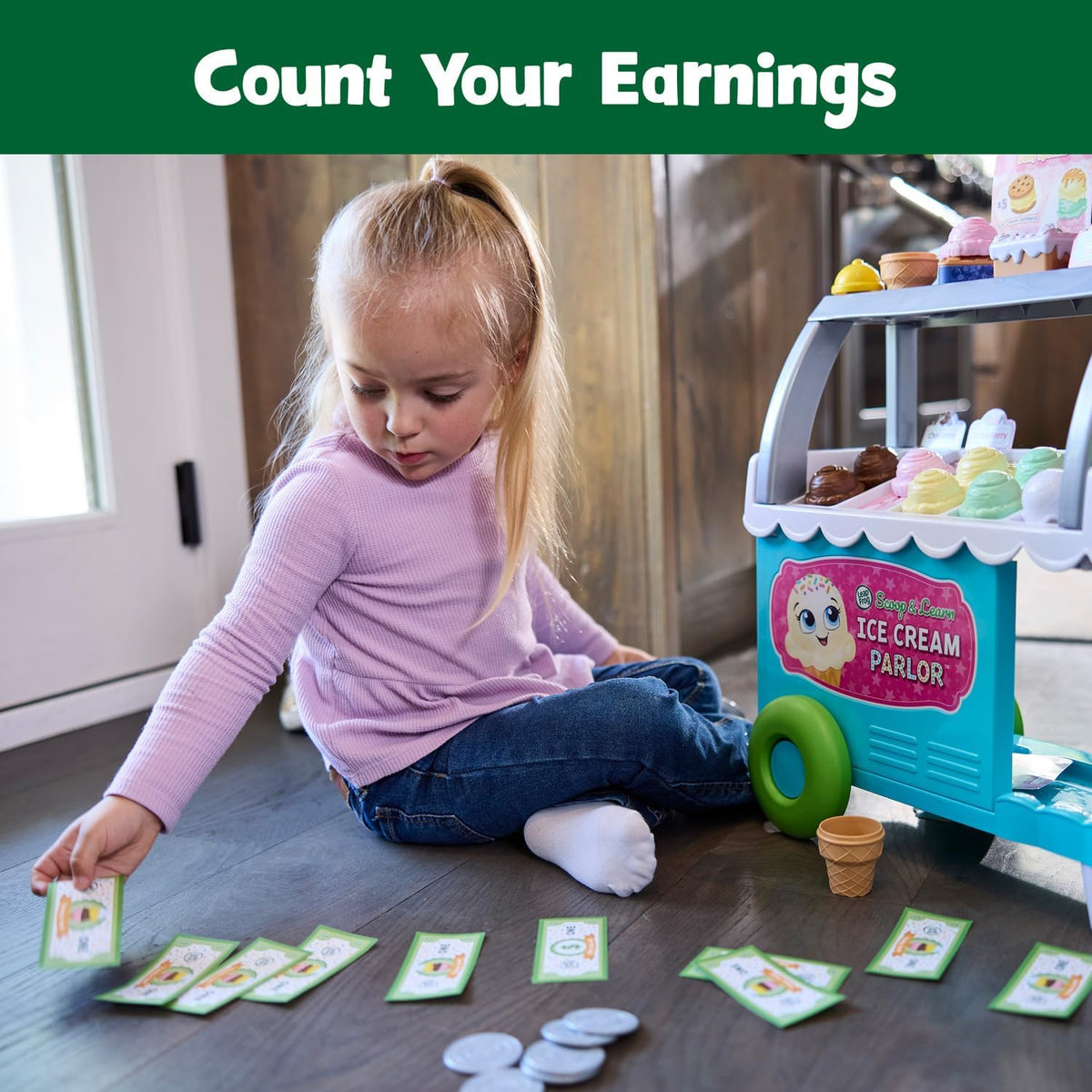 LeapFrog Scoop & Learn Ice Cream Parlor – 50+ Piece Interactive Ice Cream Cart with Magic Scooper, Play Money & Learning Games (Ages 3–6)
