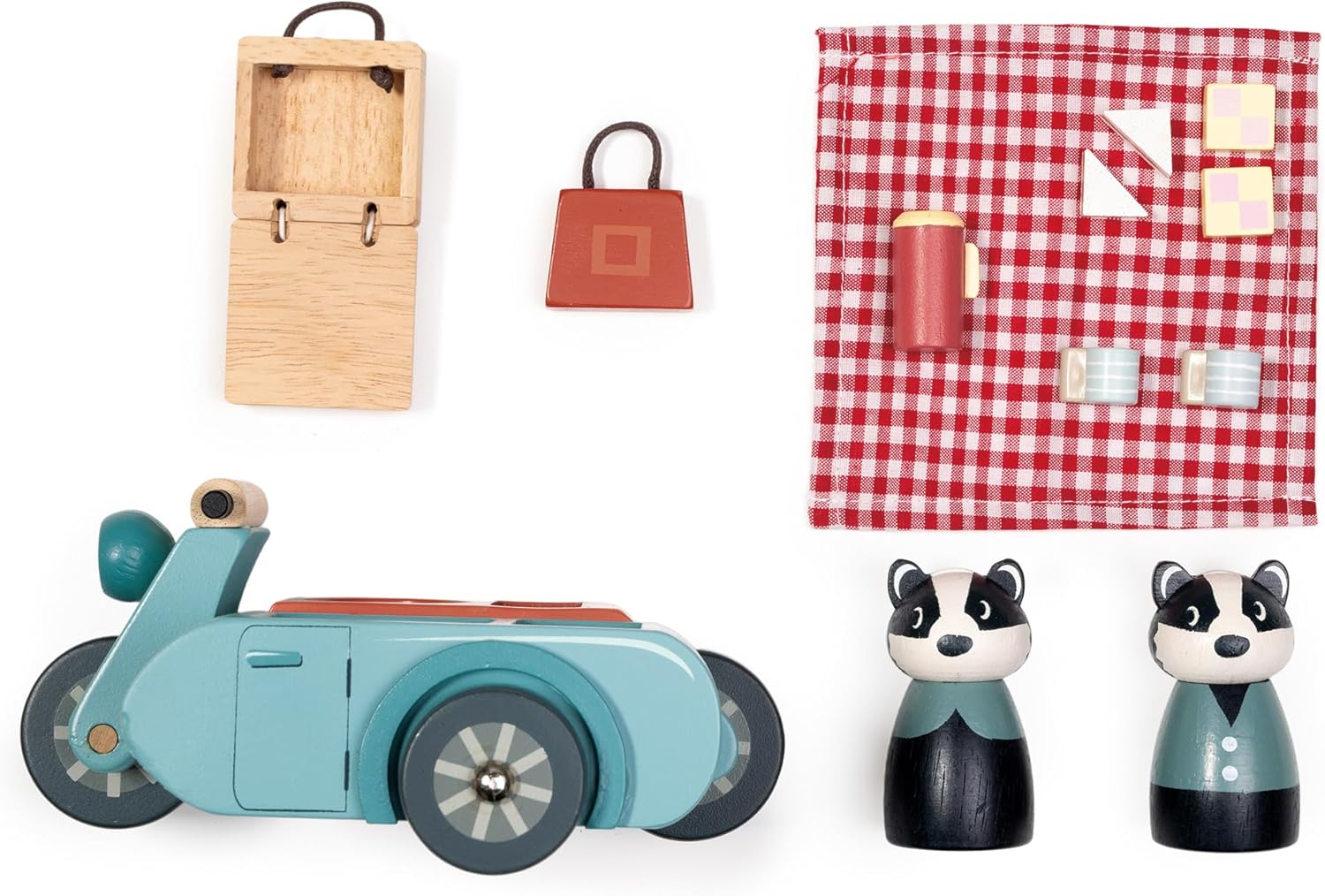 Tender Leaf Toys Badger Picnic Motorbike – Wooden Character Push-Along Toy