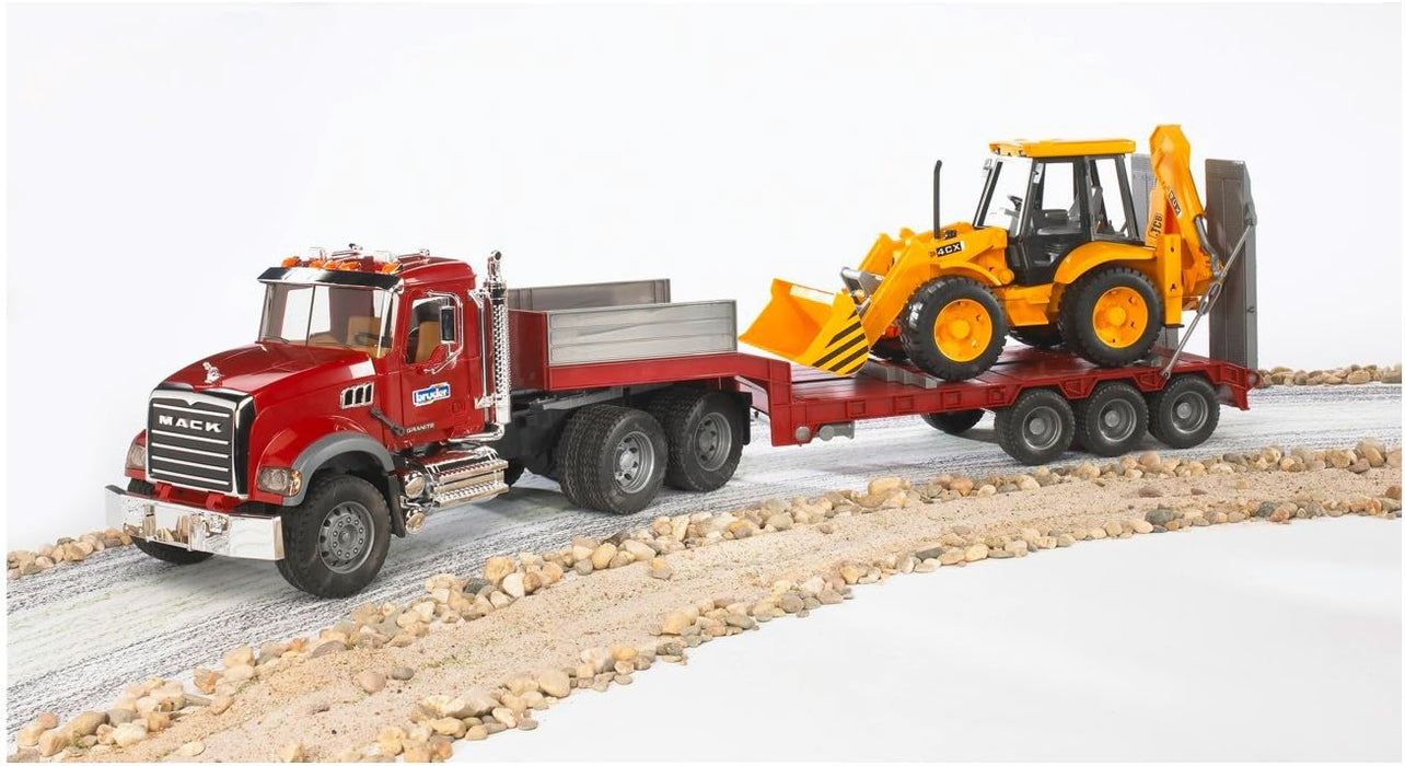 Bruder MACK Granite Flatbed Truck with JCB Loader backhoe (02813)