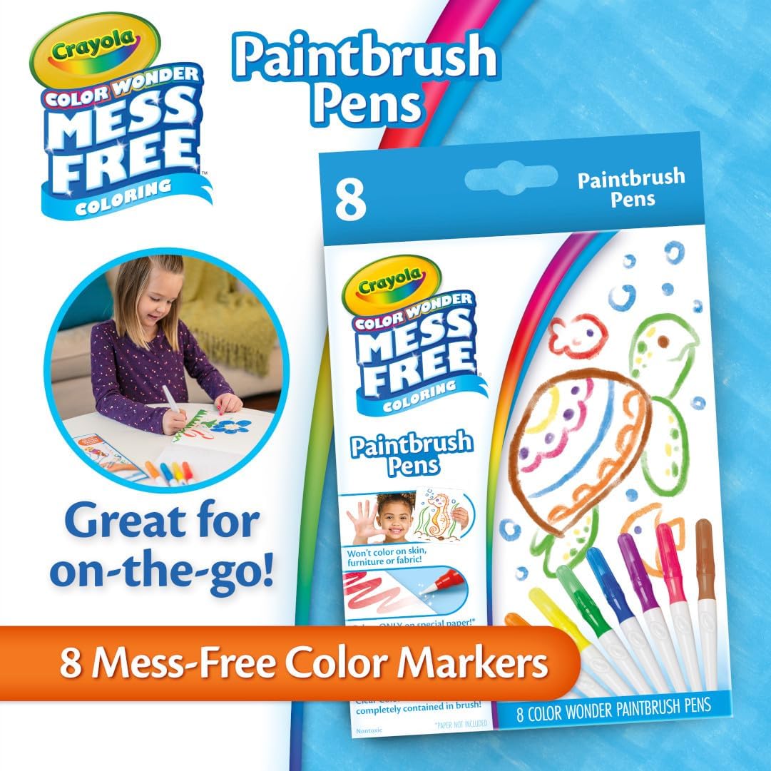 Crayola Color Wonder Paintbrush Pens – Mess-Free Watercolour Brush Markers for Kids