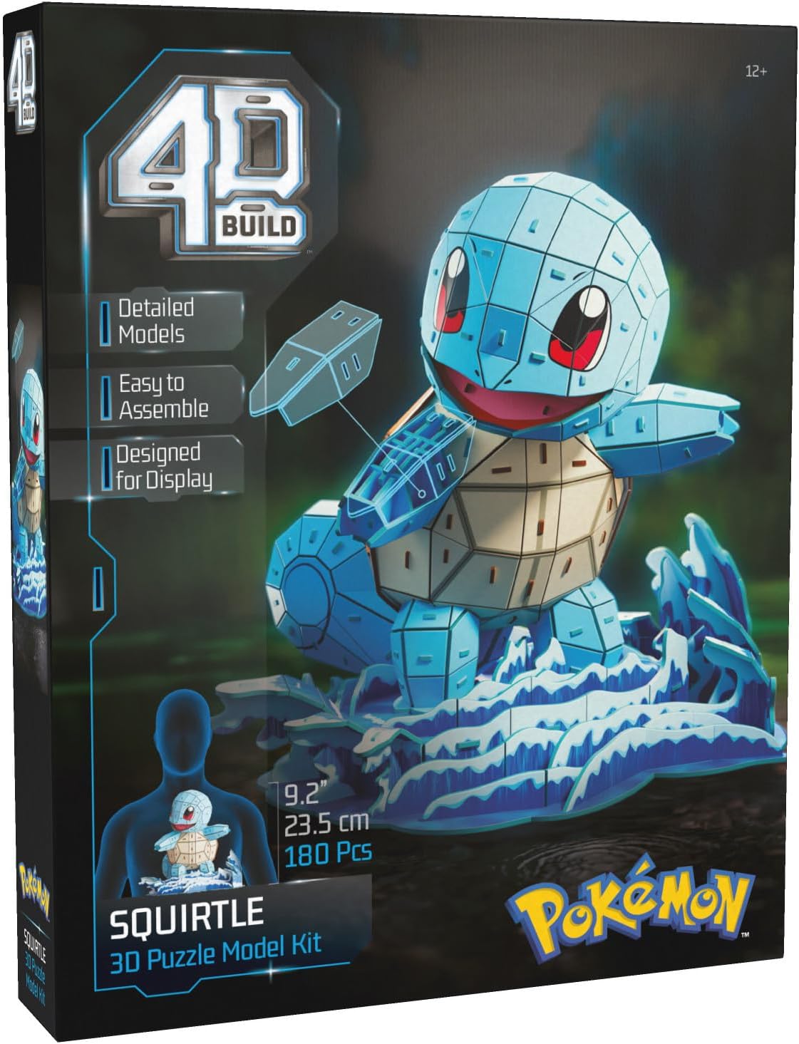 Spin Master 4D Build Pokémon 3D – Squirtle 180-Piece Kanto Starter 3D Model Kit Desk Décor (Ages 12+)