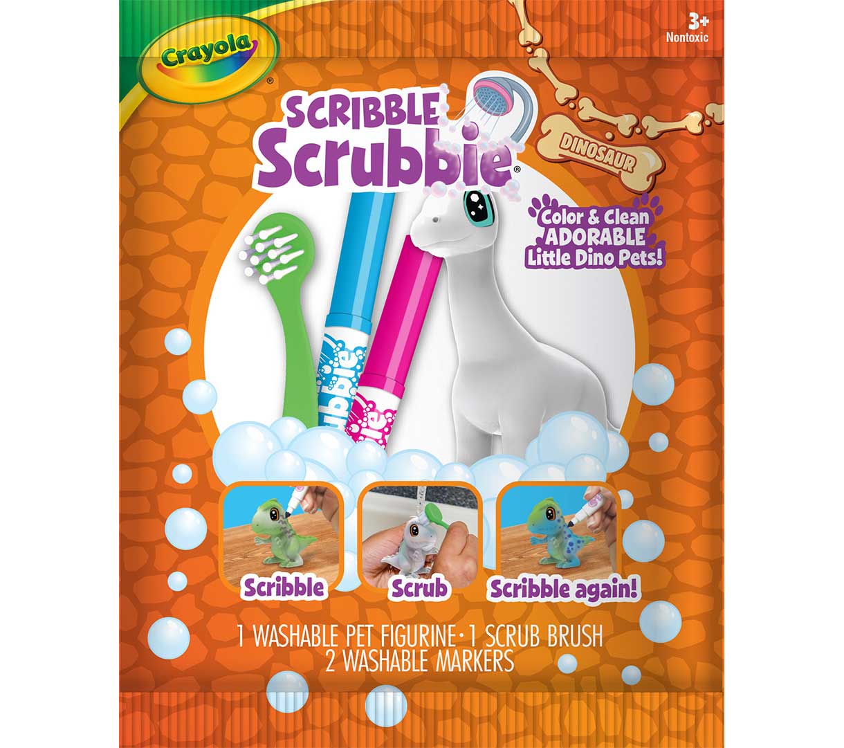 Crayola Scribble Scrubbie Dinosaur – Single Colour & Wash Reusable Toy (Assorted)
