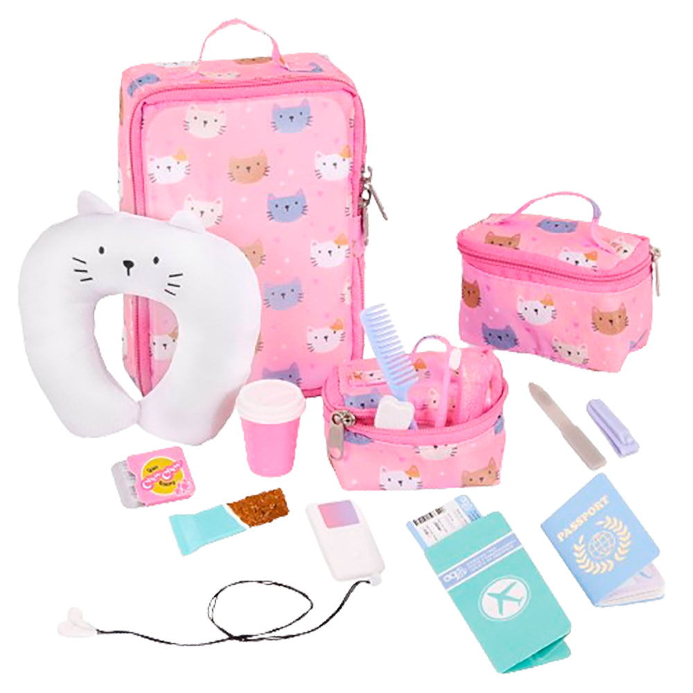 Our Generation Accessories Purrfectly Packed Luggage & Travel Set for 18" Doll