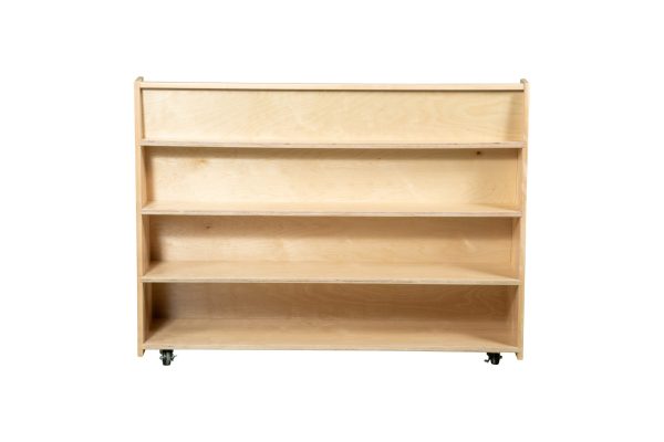 Stock Wooden Toys Double-Sided Library Unit – 4 Shelves with Slanted Book Display & Casters, 48"L×36"H×15"D (Canadian-Made)