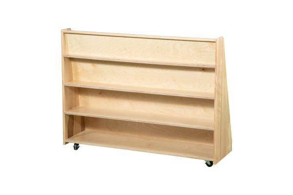 Stock Wooden Toys Double-Sided Library Unit – 4 Shelves with Slanted Book Display & Casters, 48"L×36"H×15"D (Canadian-Made)