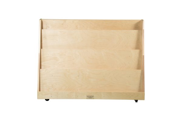 Stock Wooden Toys Double-Sided Library Unit – 4 Shelves with Slanted Book Display & Casters, 48"L×36"H×15"D (Canadian-Made)