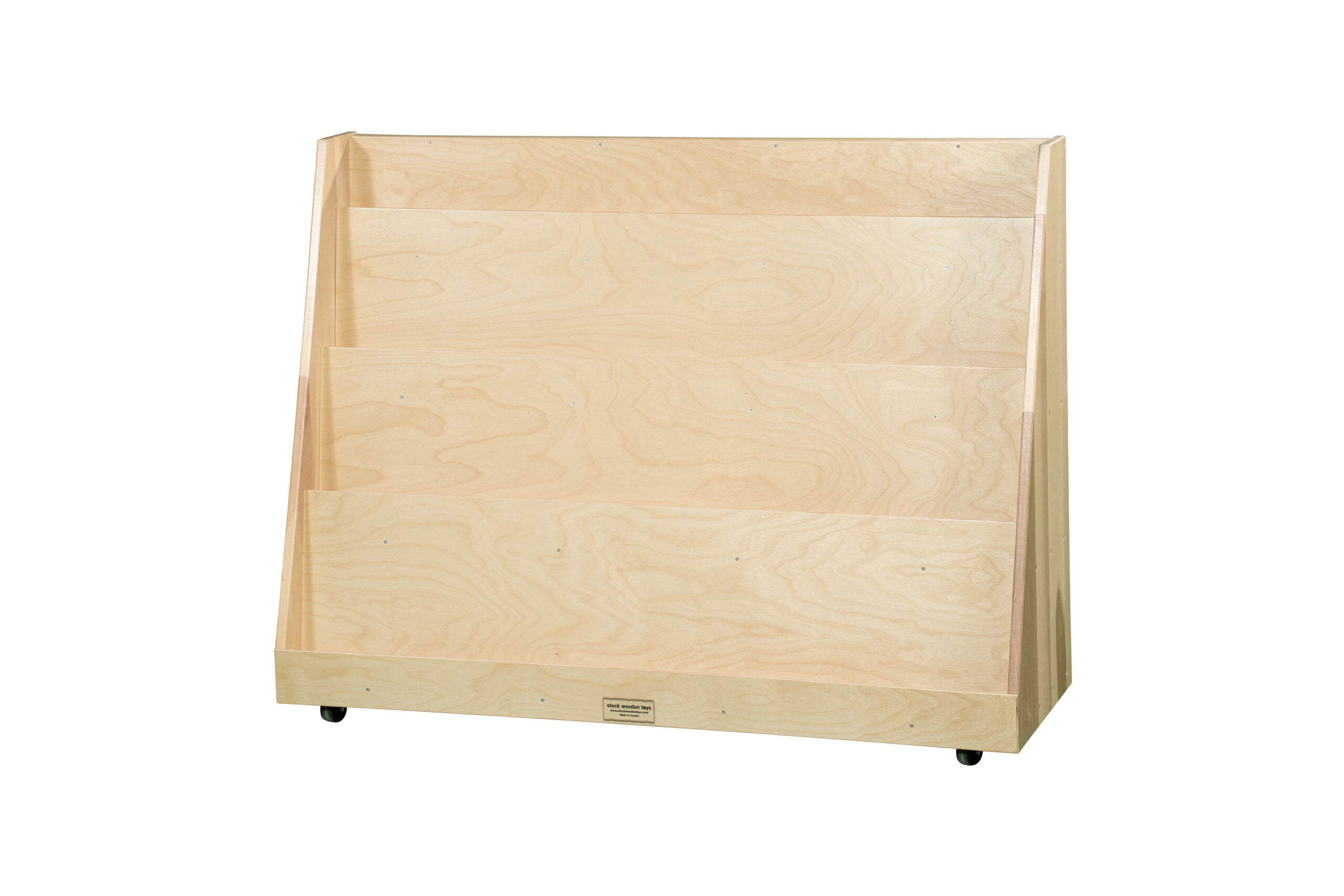 Stock Wooden Toys Double-Sided Library Unit – 4 Shelves with Slanted Book Display & Casters, 48"L×36"H×15"D (Canadian-Made)