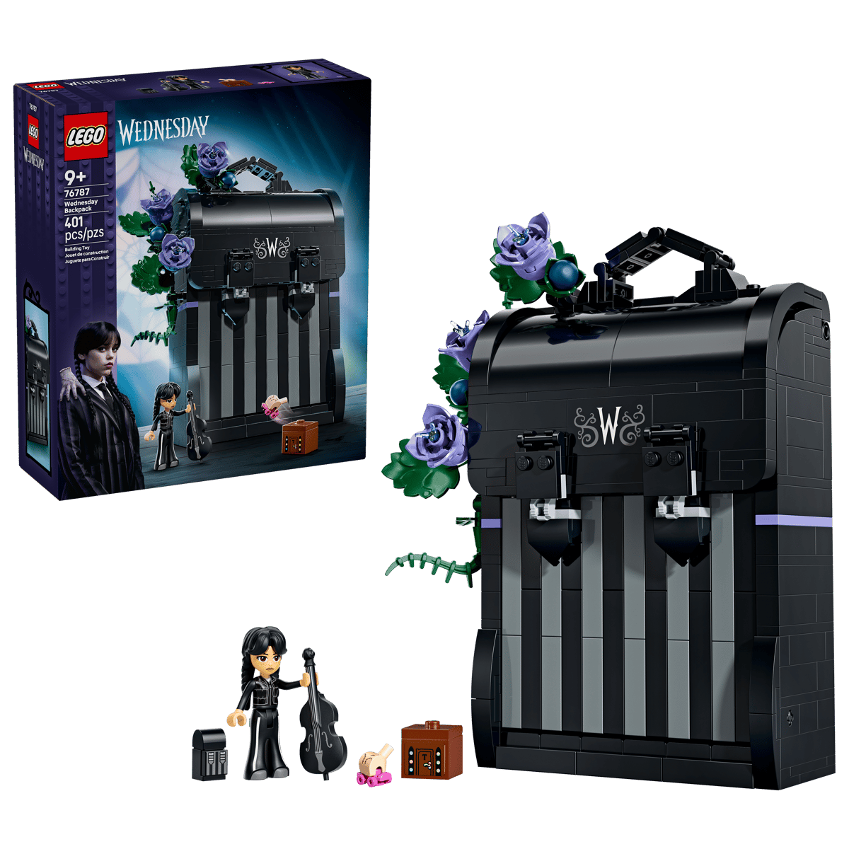 LEGO Wednesday Backpack – Hidden Dorm Room Interior Building Set with Wednesday Minidoll (Ages 9+, 401 Pieces) (76787)