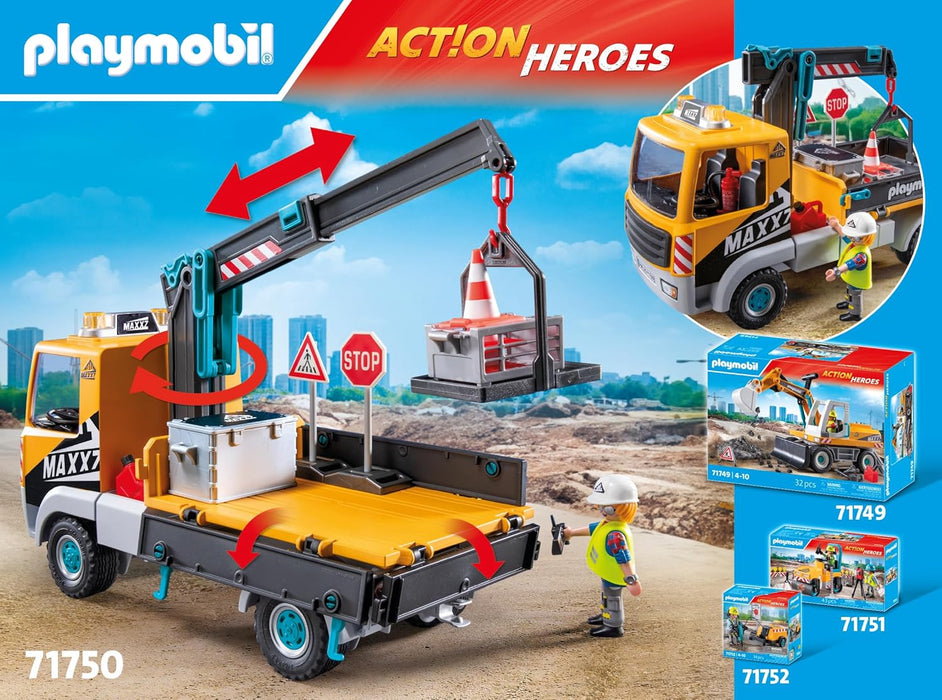 PLAYMOBIL Dump Truck Toy – Construction Set For Toddlers With Figure, Blocks & Sign