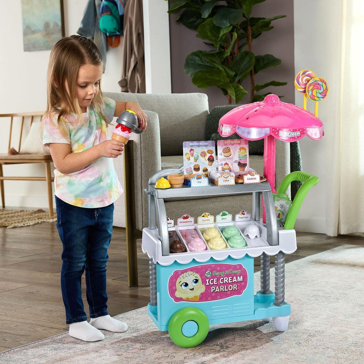 LeapFrog Scoop & Learn Ice Cream Parlor – 50+ Piece Interactive Ice Cream Cart with Magic Scooper, Play Money & Learning Games (Ages 3–6)