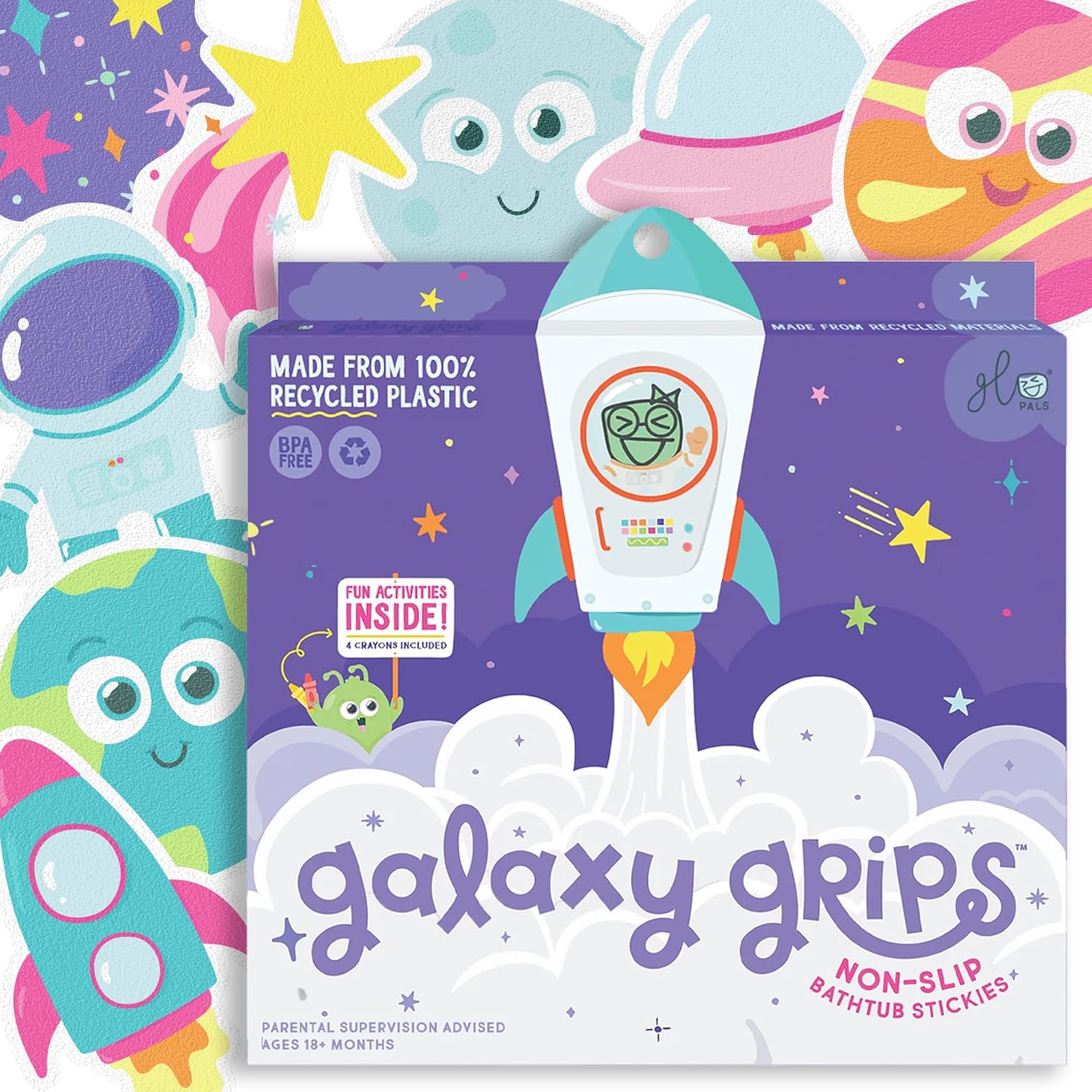 Glo Pals Galaxy Grips – Water-Activated Light-Up Sensory Grips for Bath Play