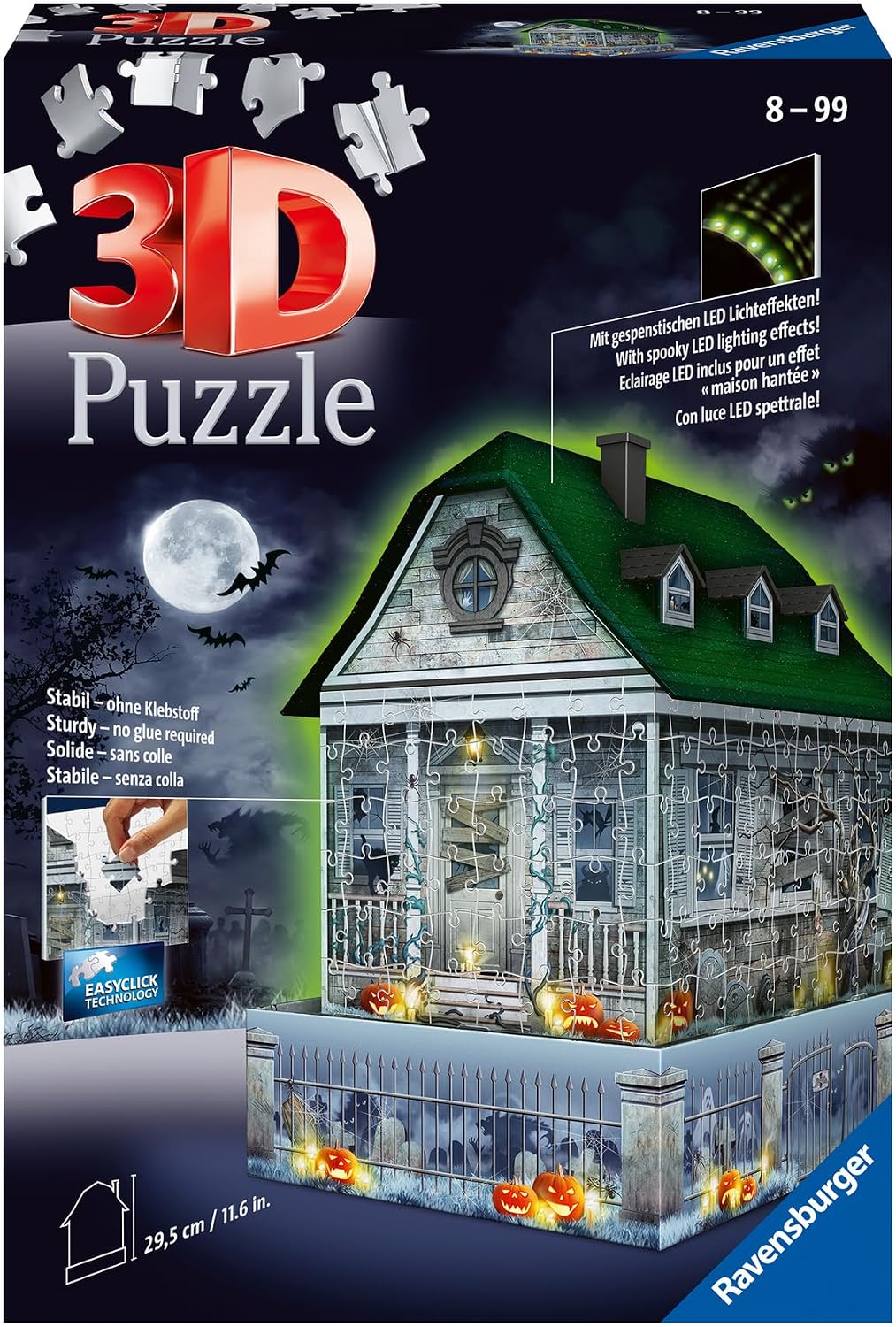 Ravensburger Haunted House Night Edition 216-Piece 3D Puzzle – Light-Up Halloween Display with LED Module (Ages 8+)
