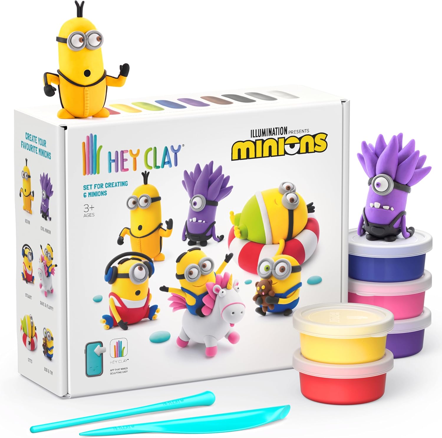 Hey Clay Minions 15-Can Air-Dry Clay Kit – Sculpt Bob, Kevin, Stuart, Dave, Otto & Evil Minion (Ages 3+)