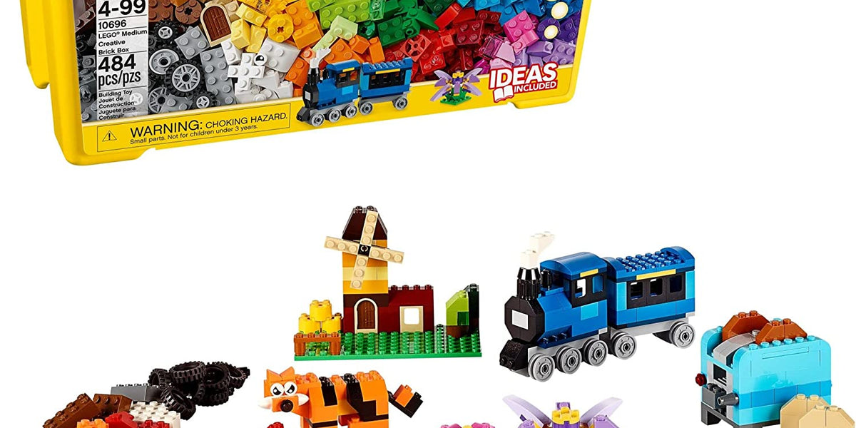 LEGO Classic Medium Creative Brick Box 10696 Building Toy Set - Featuring  Storage, Includes Train, Car, and a Tiger Figure, and Playset for Kids