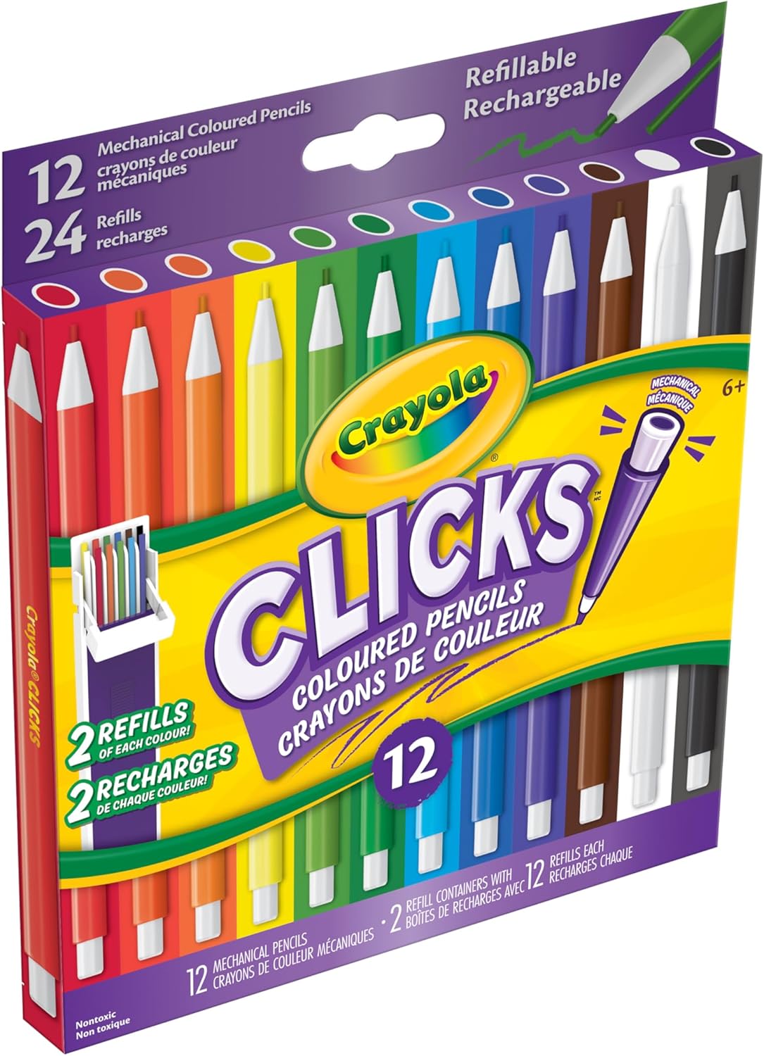 Crayola 12 Count Clicks Mechanical Coloured Pencils – No-Sharpen Retractable Art Pencils