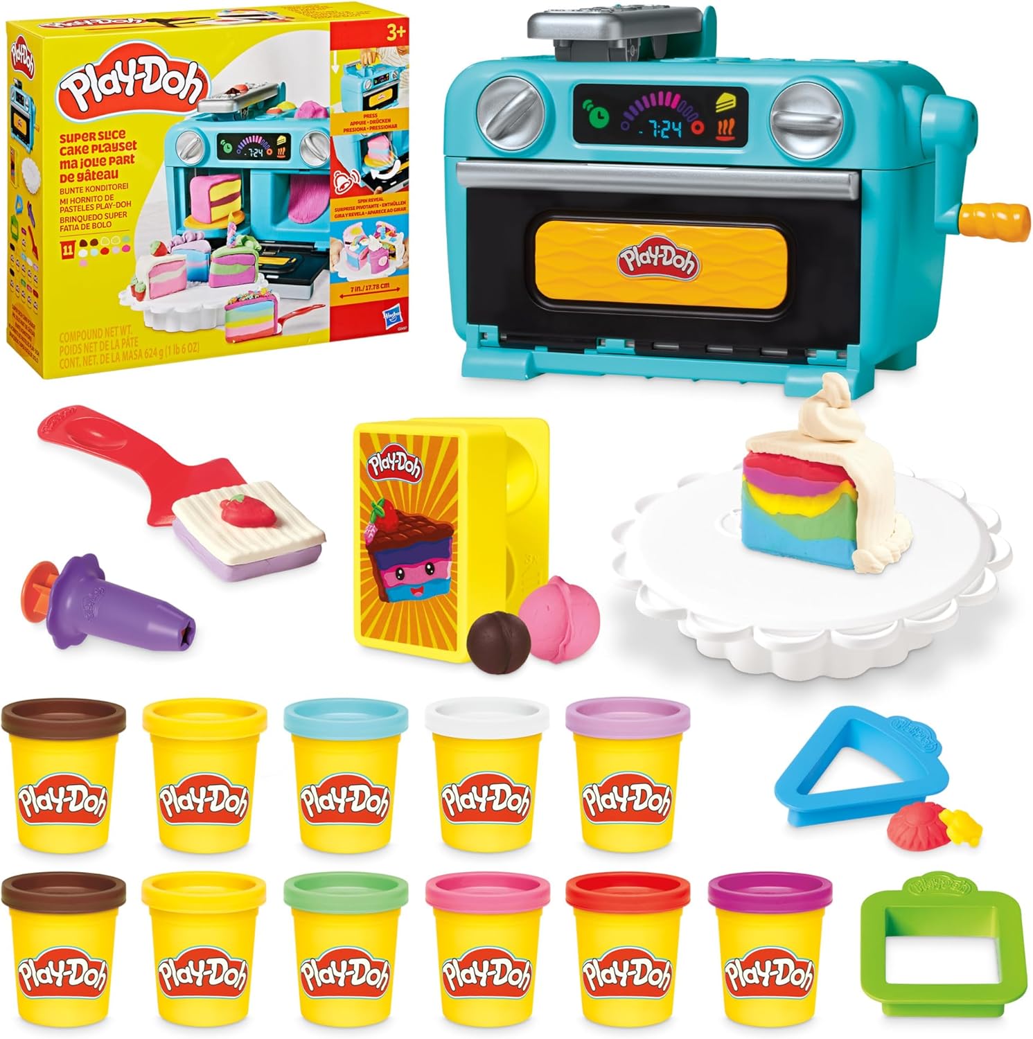 Play-Doh Super Slice Cake Playset – Toy Oven with Bell Sound, Frosting Roller & Cake Slice Moulds (Ages 3+)