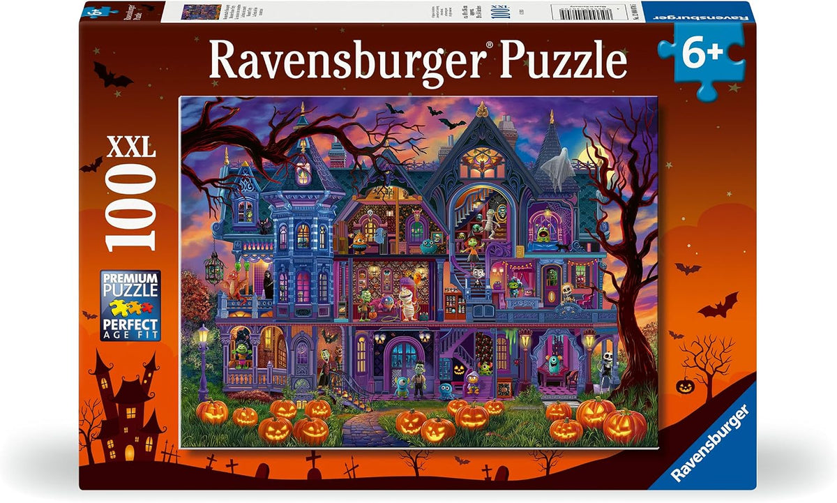 Ravensburger Monster House Party 100-Piece XXL Halloween Jigsaw Puzzle – Friendly Monsters & Jack-O-Lanterns (Ages 6+)