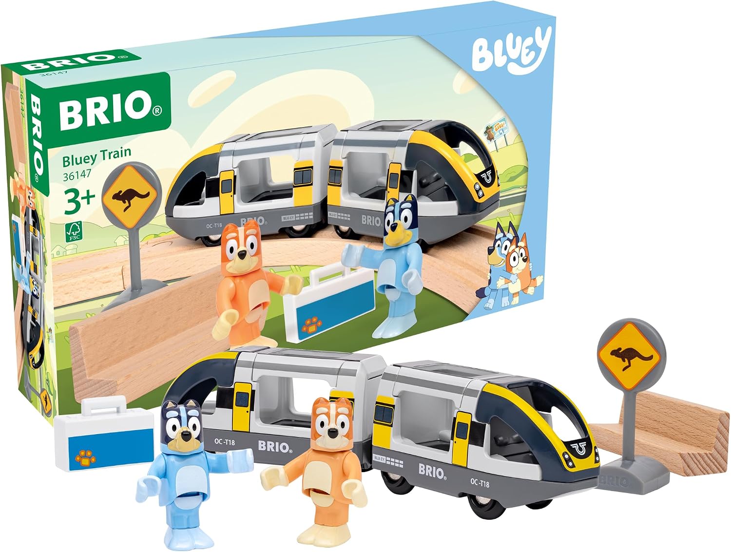 BRIO World Bluey Train Set – 7-Piece Wooden Railway Playset with Bluey & Bingo Figures, Compatible with All BRIO World (Ages 3+)