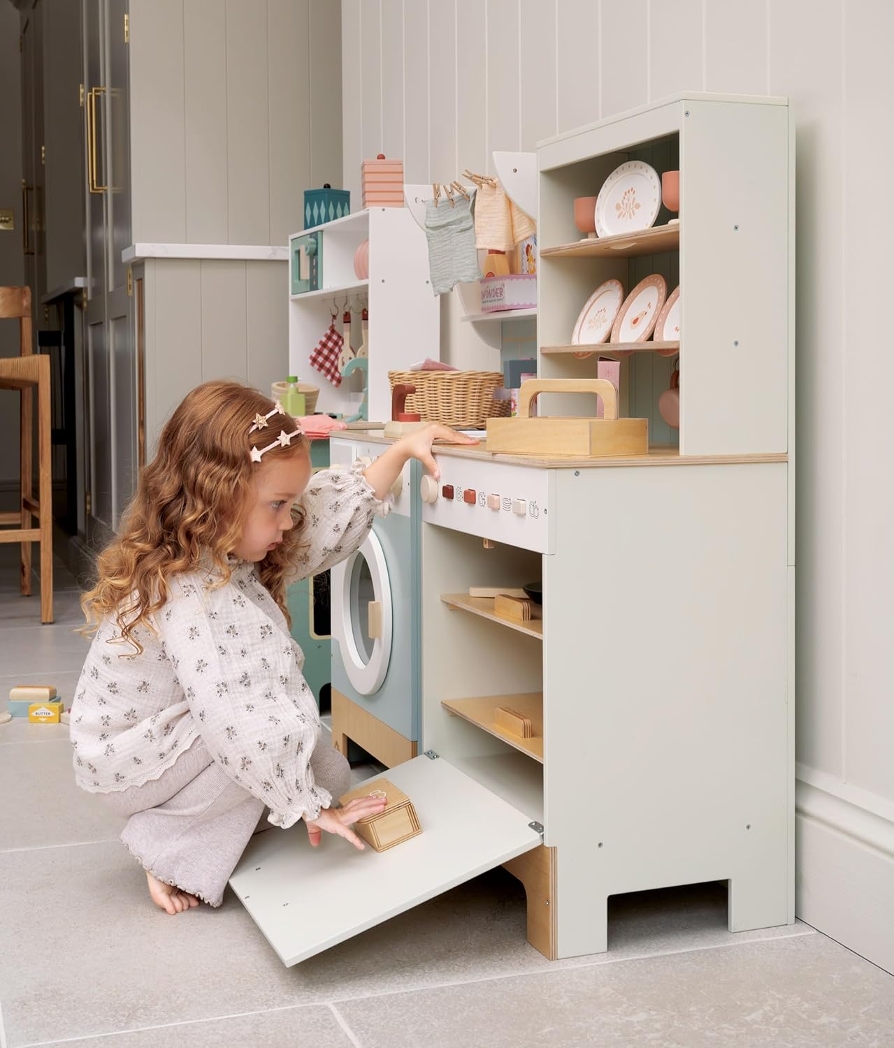 Tender Leaf Toys Kitchen Dresser & Dishwasher – Premium Wooden Play Kitchen Set