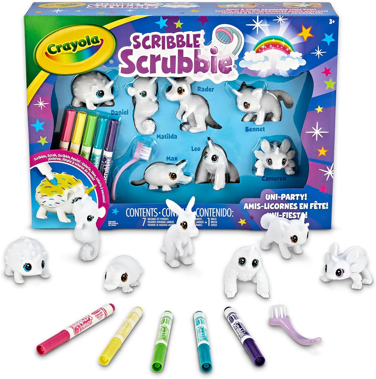Crayola Scribble Scrubbie 7-Pack Uni-Pets – Unicorn Pet Collection to Colour, Wash & Repeat (Ages 3+)