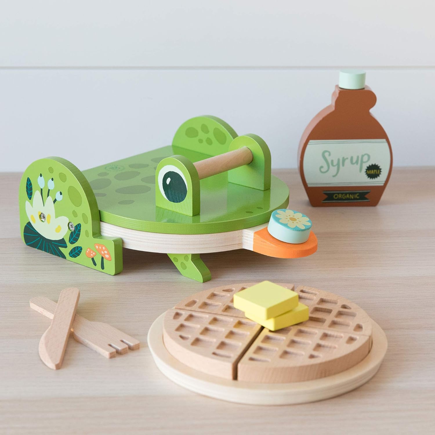 Manhattan Toys Ribbit Wood Waffle Maker Pretend Cooking Set