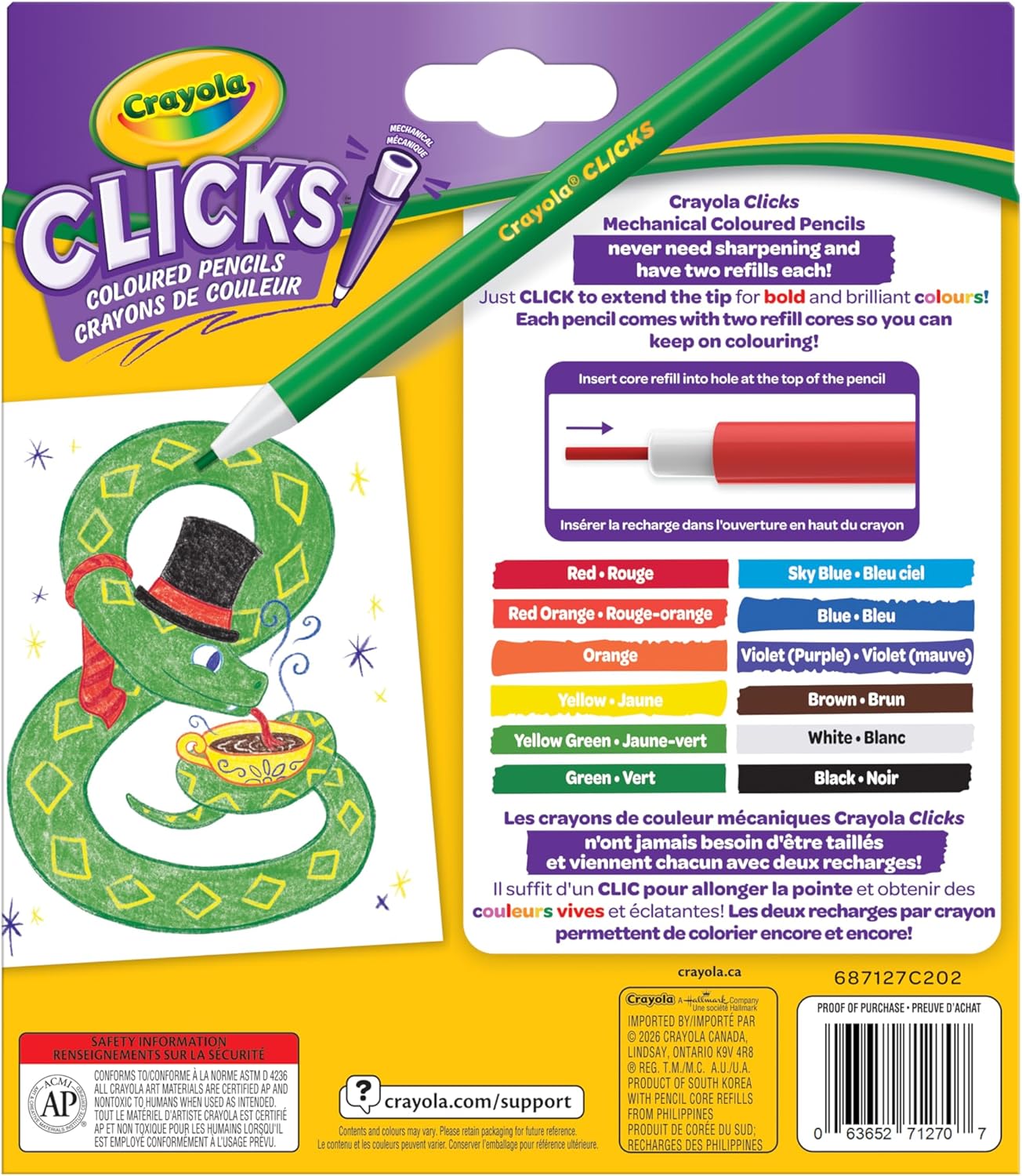 Crayola 12 Count Clicks Mechanical Coloured Pencils – No-Sharpen Retractable Art Pencils