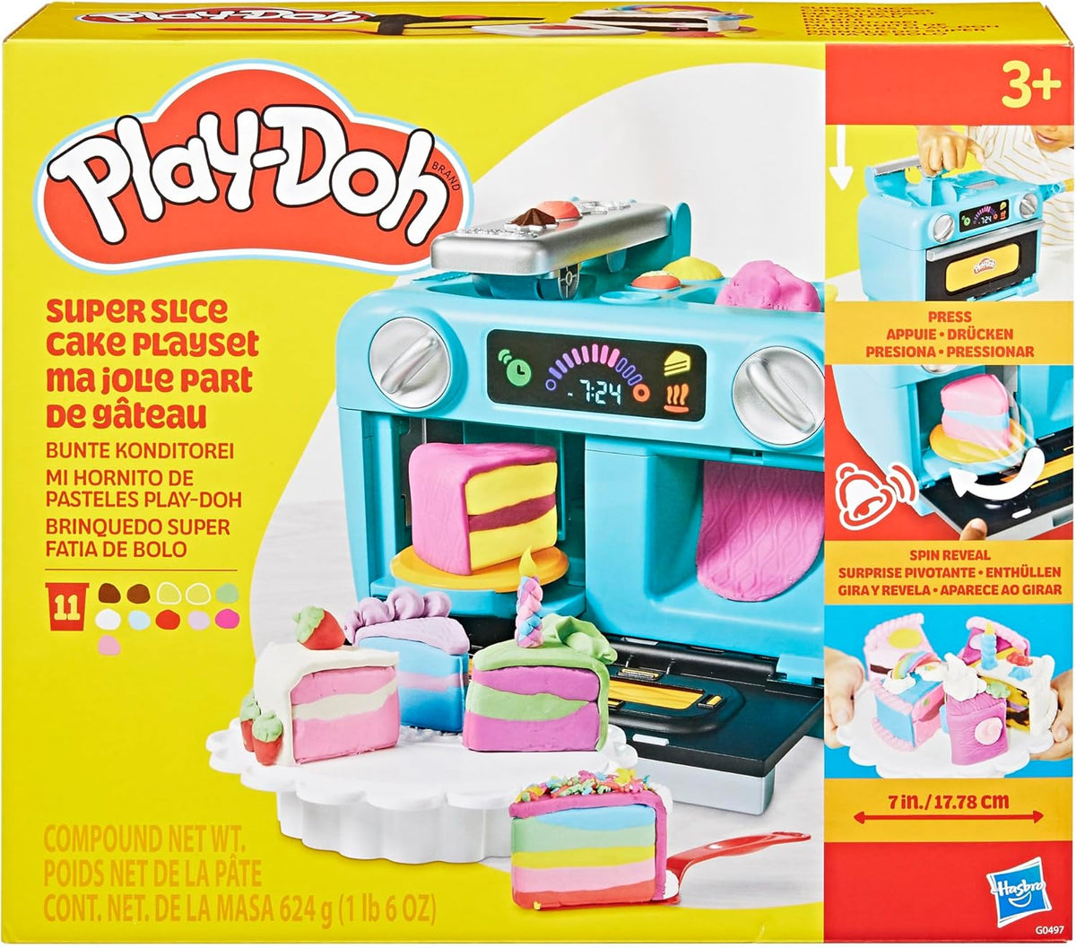 Play-Doh Super Slice Cake Playset – Toy Oven with Bell Sound, Frosting Roller & Cake Slice Moulds (Ages 3+)