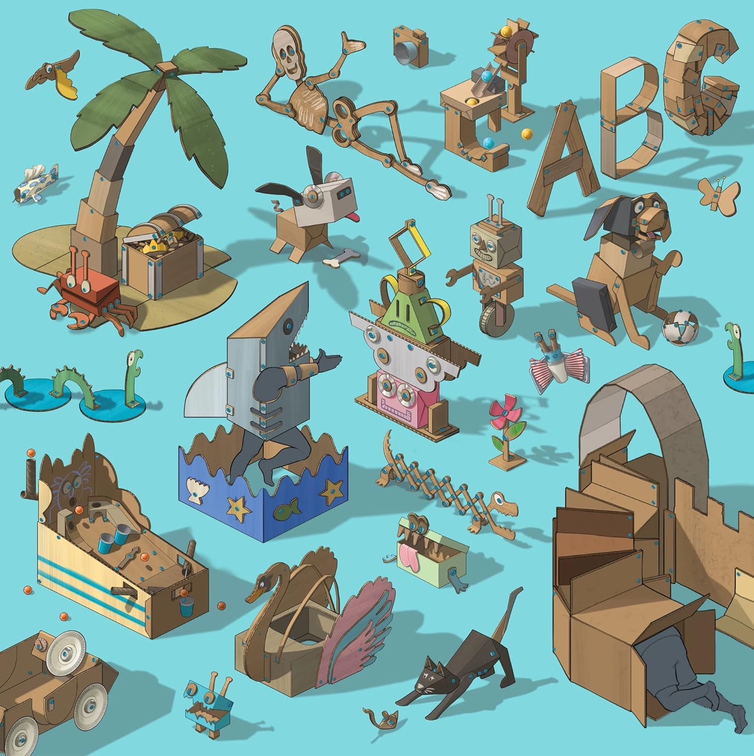 MakeDo Explore 50-Piece Cardboard Construction Tool Kit – STEM Maker Kit for 1-2 Kids (Ages 5+)
